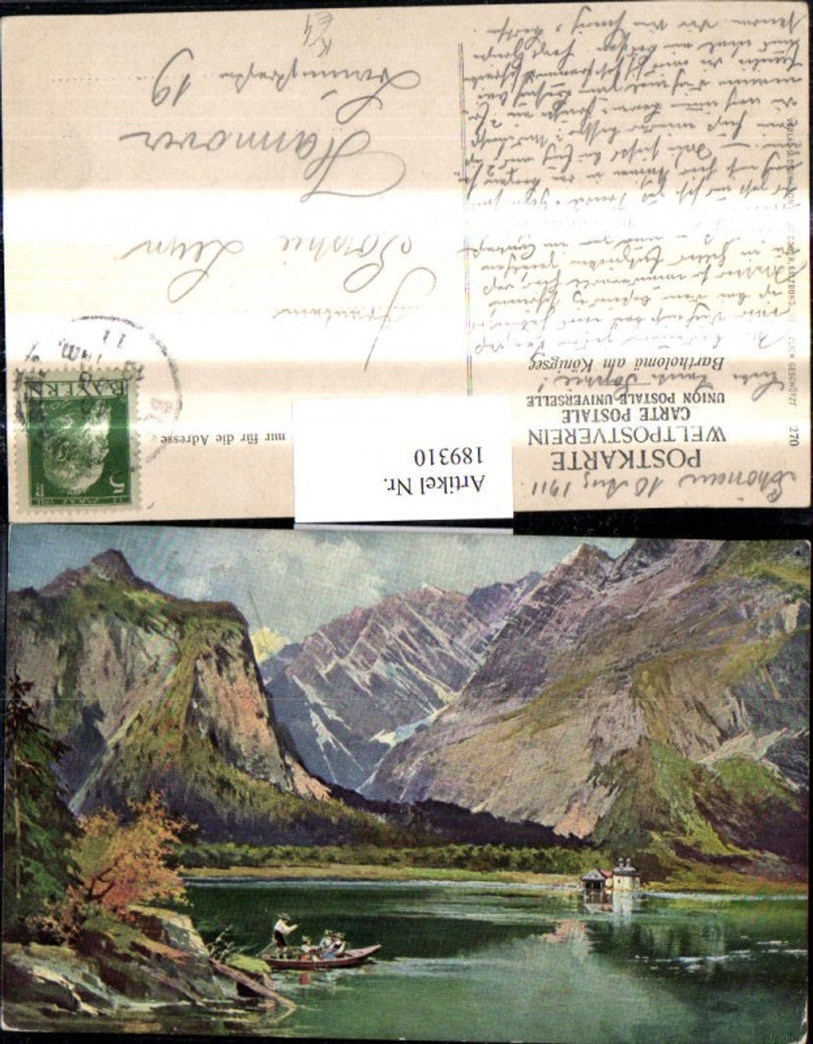 189310, Artist Ak Bartholomä a. Königssee Mountain scenery Landscape Rowboat Boat