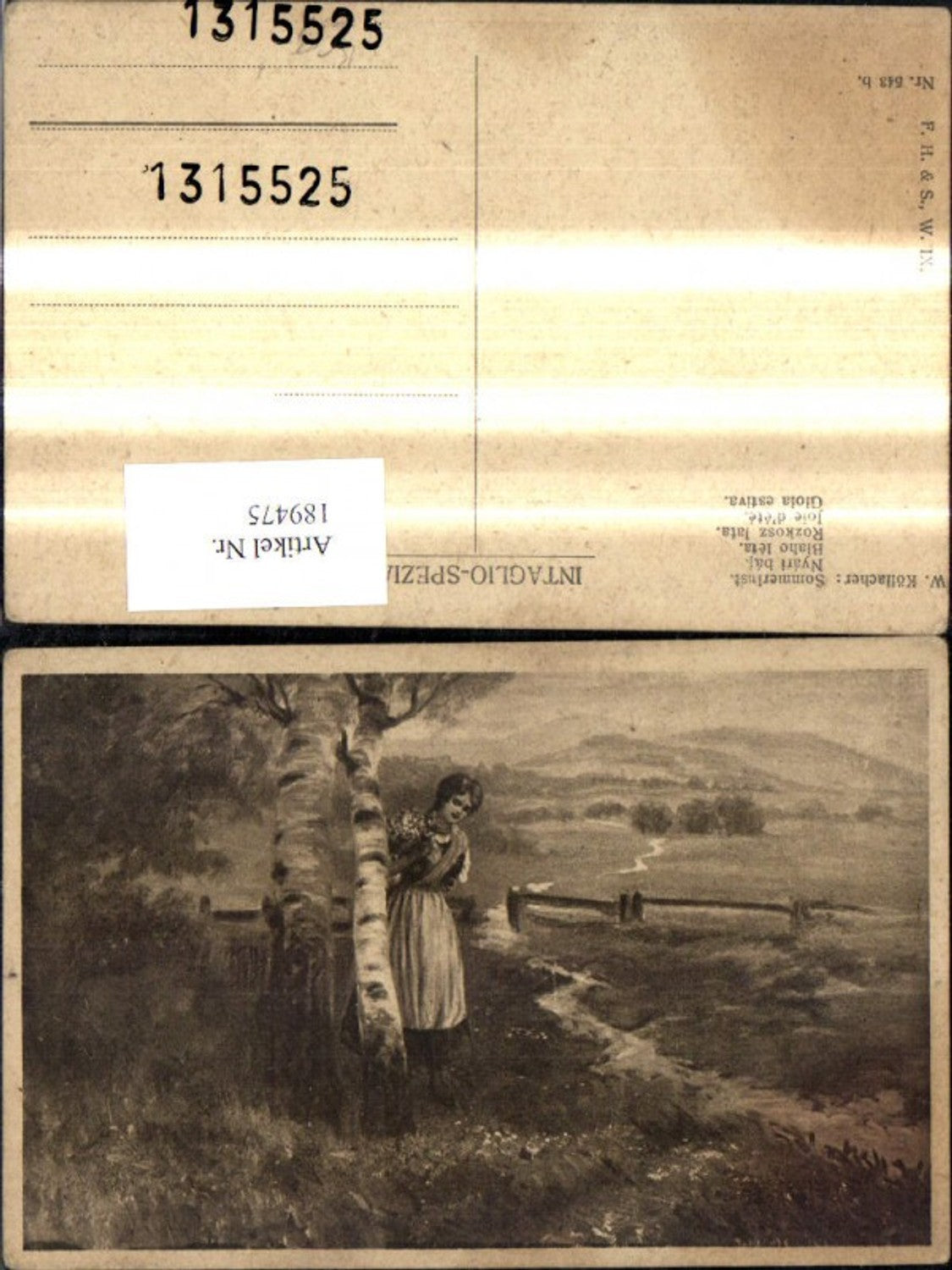 189475,Künstler Ak W. Köflacher Sommerlust Frau Tracht b. Birke Blumen Landschaft