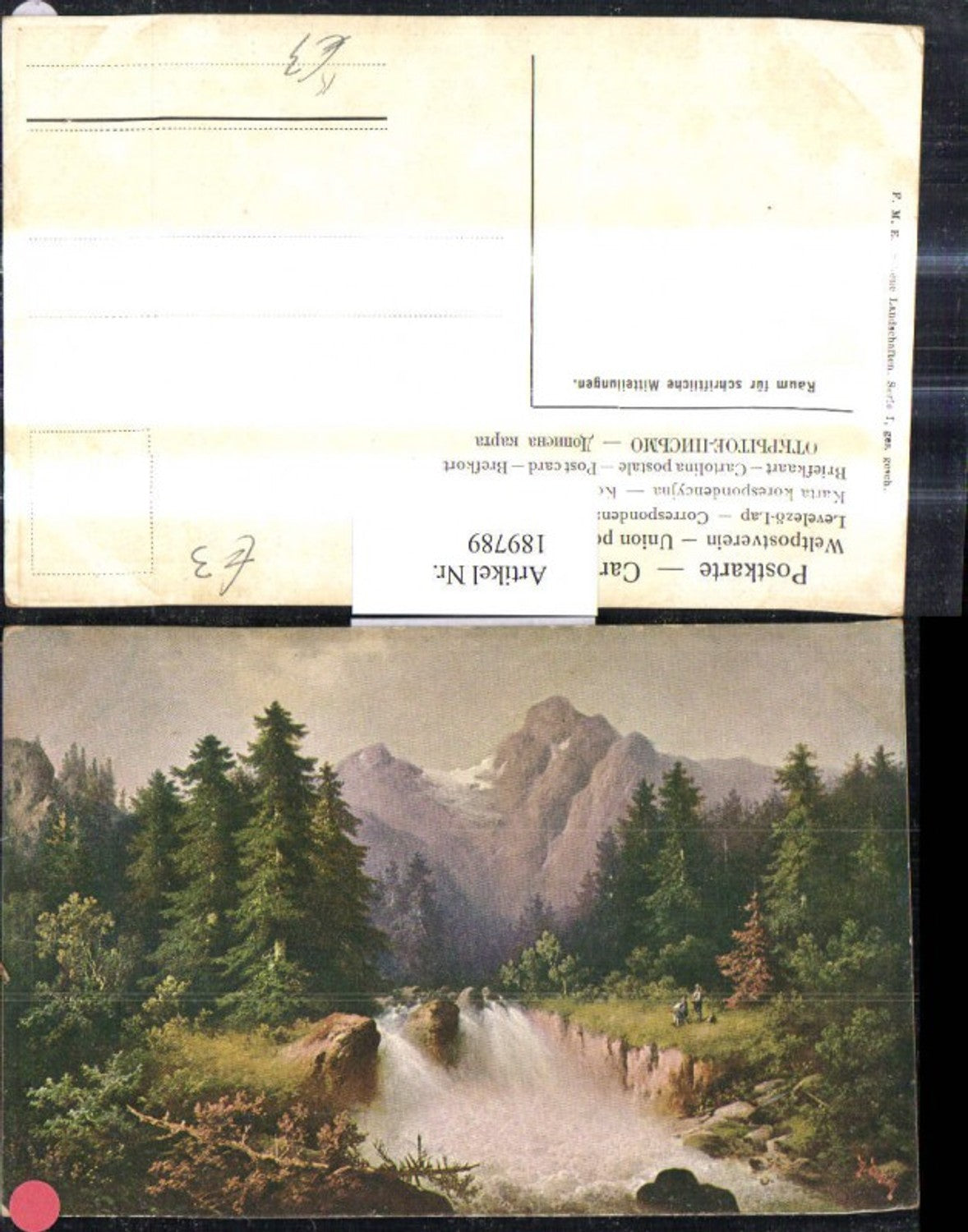 189789,Künstler Ak Gebirgsbach Wasserfall Bergkulisse Landschaft
