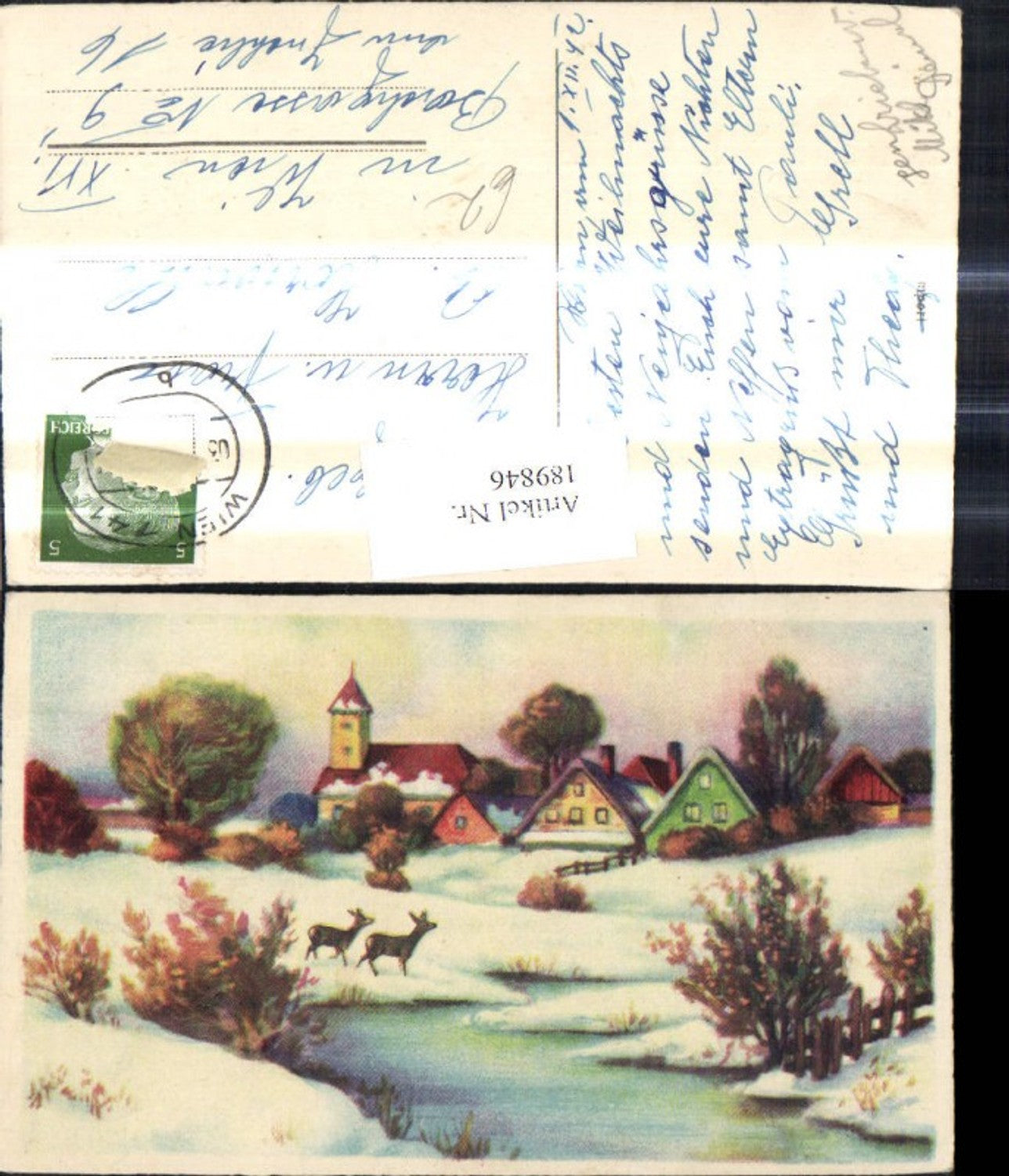 189846,Künstler Ak Rehe Wild Teich Winterdorf Winterlandschaft