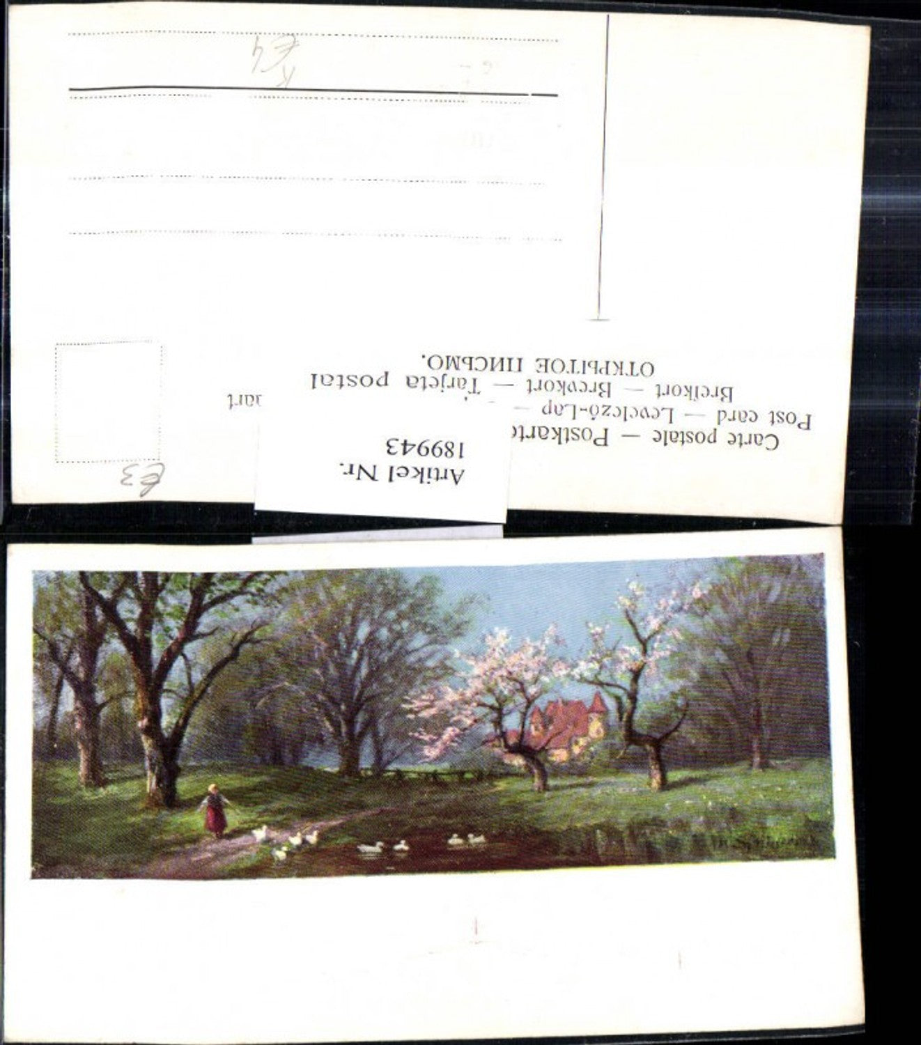189943,Künstler Ak M. Splitgerber Mädchen m. Gänsen Schloß Landschaft