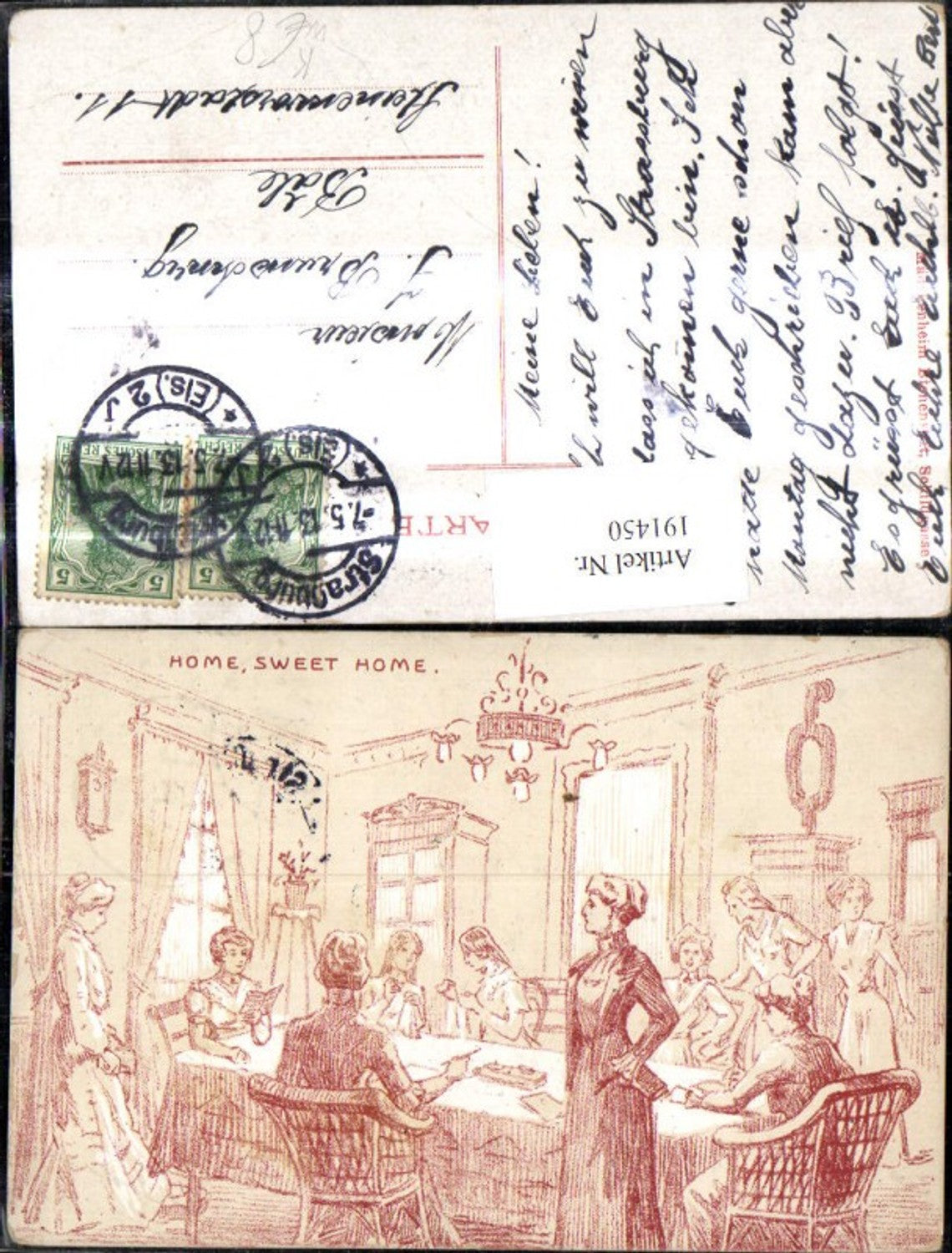191450,Künstler Ak Mädchenheim Bienenstift Schildgasse Home Sweet Home Lesen Nähen Mädchen Straßburg