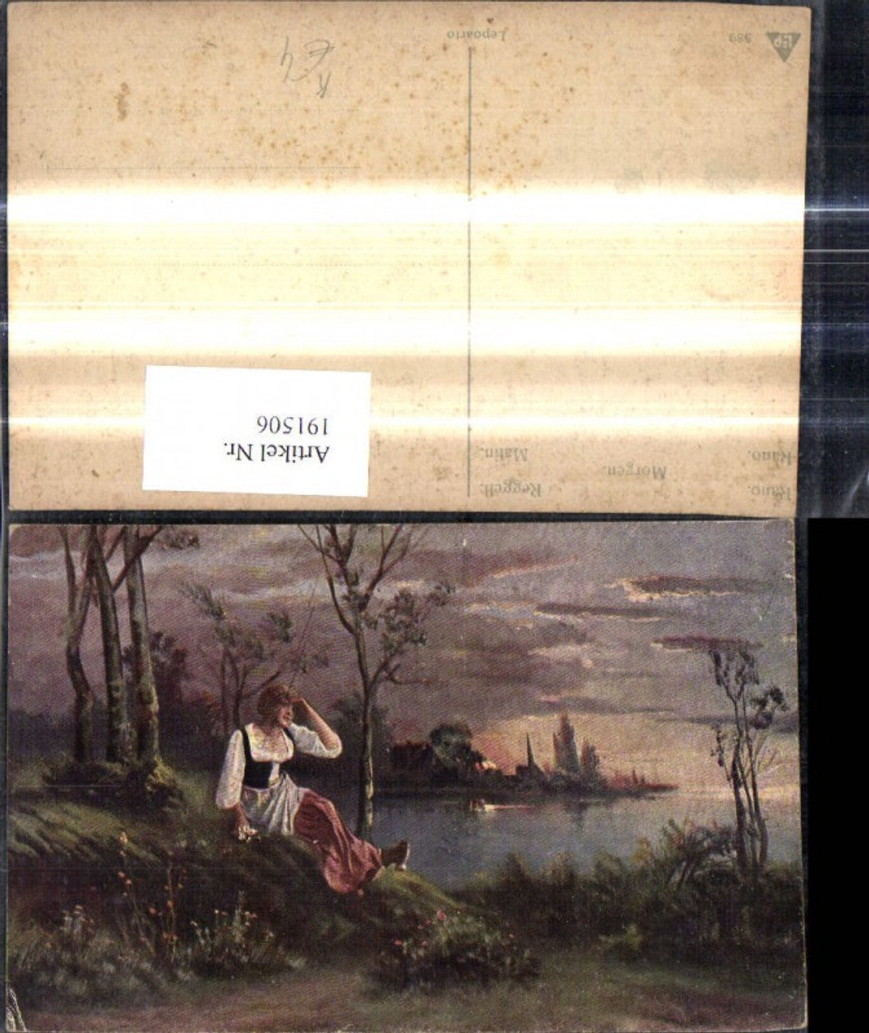 191506,Künstler Ak Morgen Frau Ufer See Landschaft