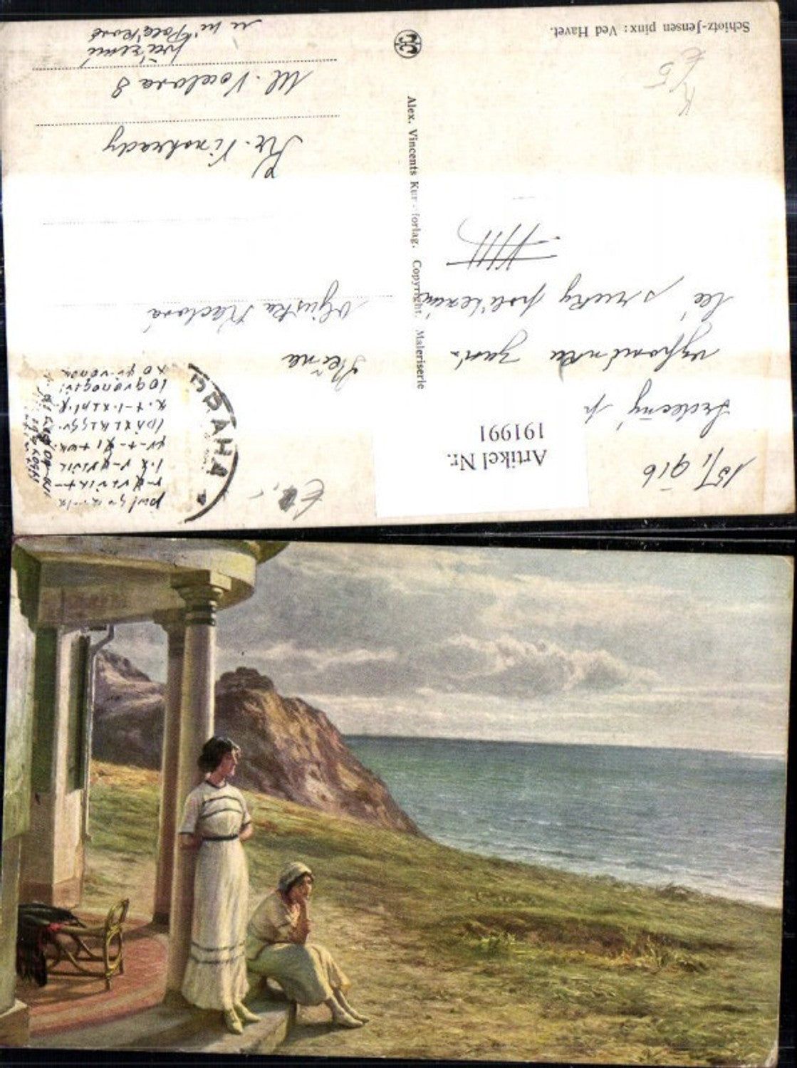 191991,Künstler Ak Schiotz Jensen Ved Havet Frauen Tempel Pavillon Blick a. Meer Landschaft