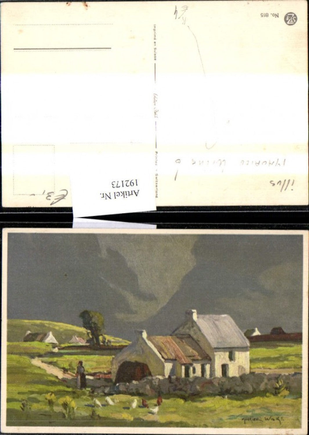 192173, Artist Ak Maurice Wilke House Woman Farmer Chickens Landscape