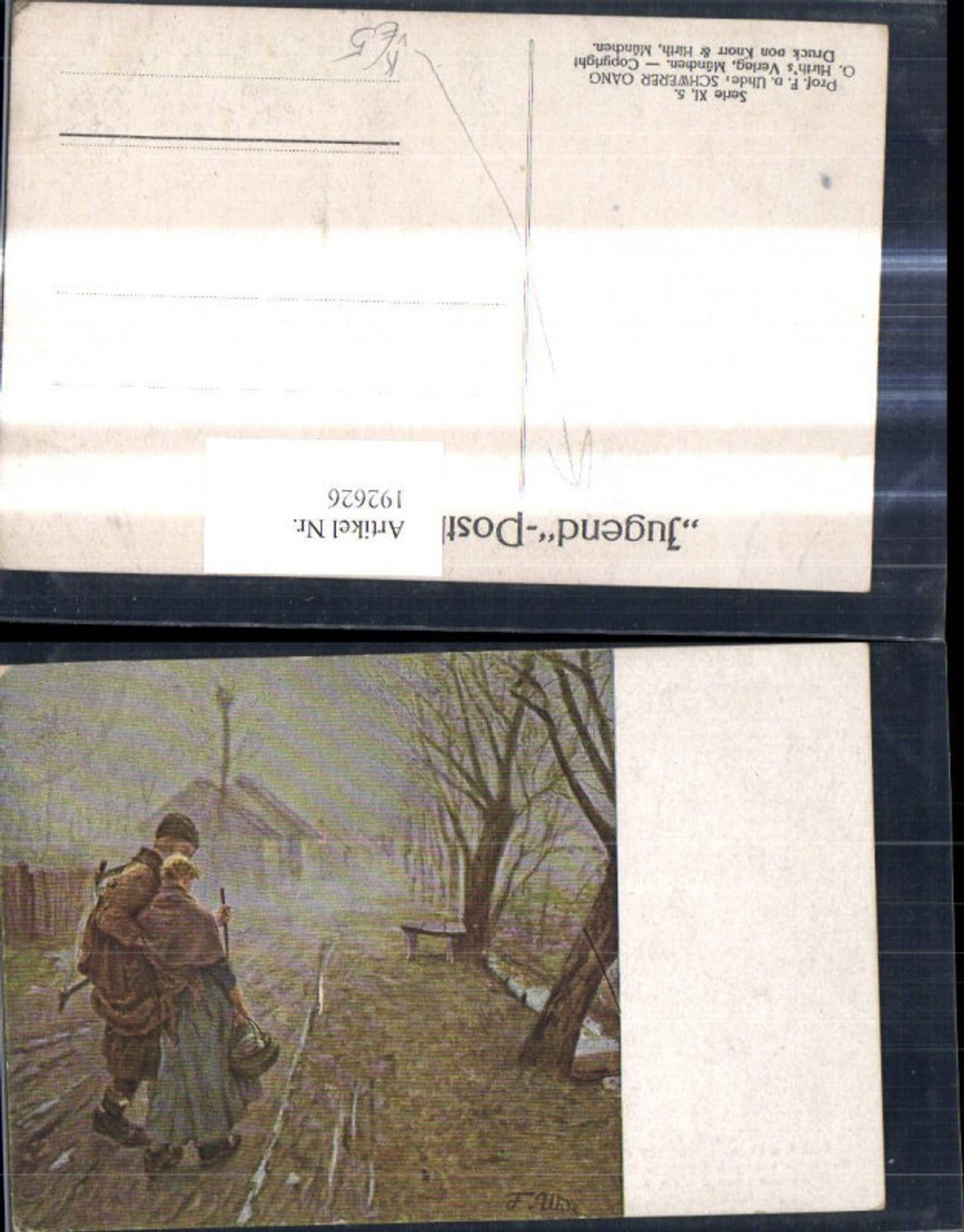 192626,Künstler Ak Prof. F. v. Uhde Schwerer Gang Paar a. Dorfstrasse pub Jugend Postkarte