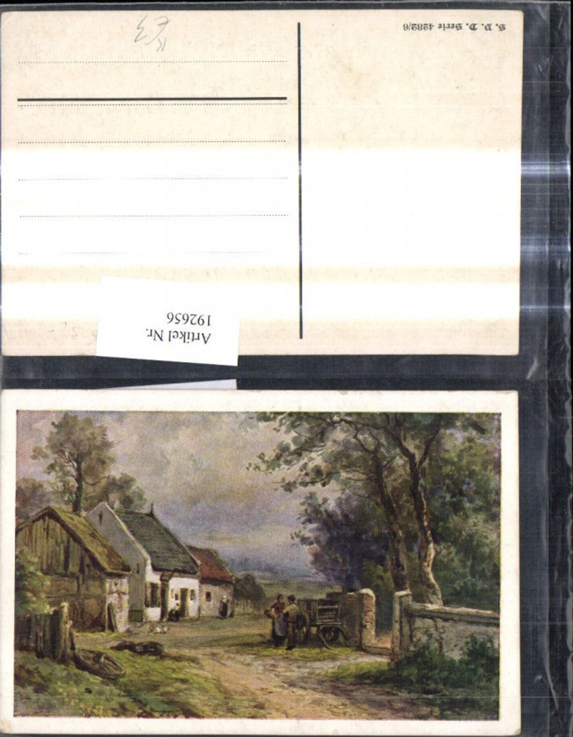 192656,Künstler Ak Bauern m. Bauernhof Fuhrwerk Landschaft Strasse
