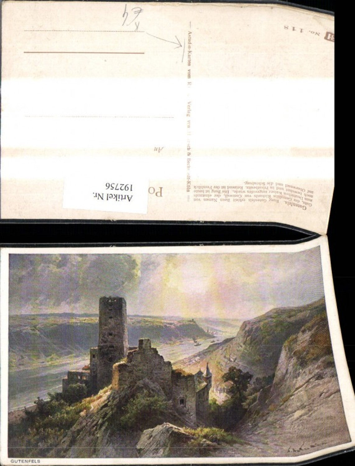 192756,Künstler Ak N. Astudin Gutenfels Burg Festung Rhein