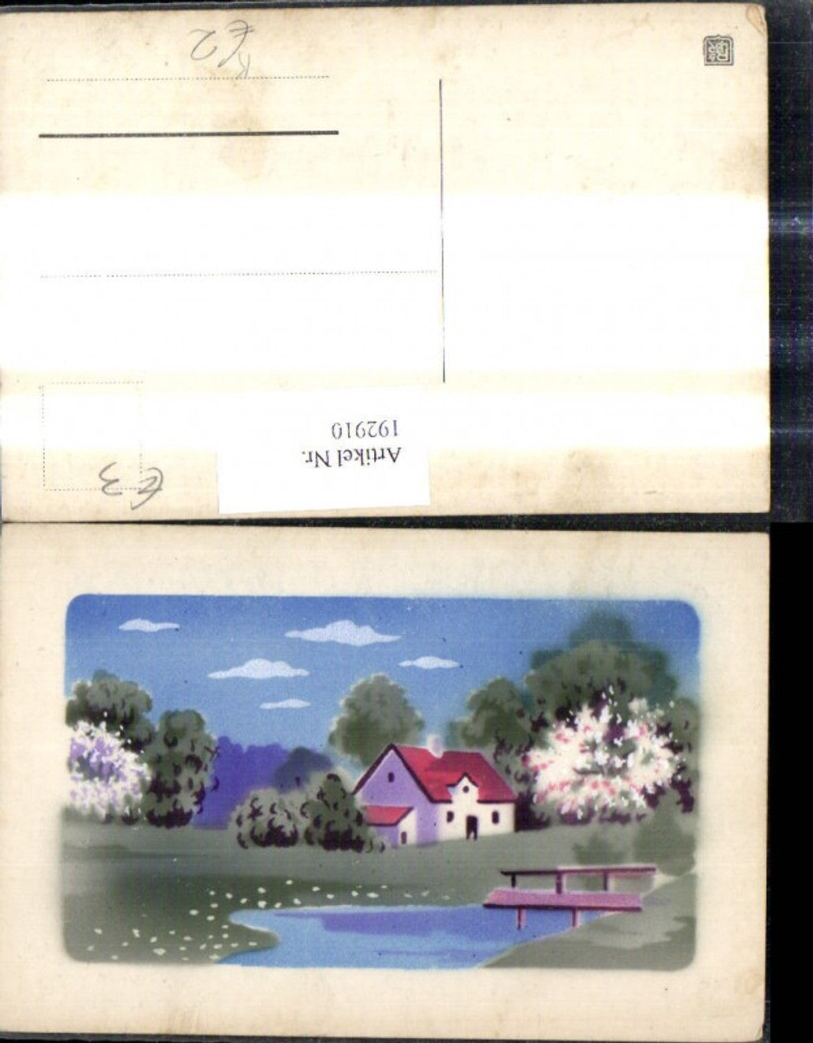 192910,Künstler Ak Haus Teich Brücke Landschaft