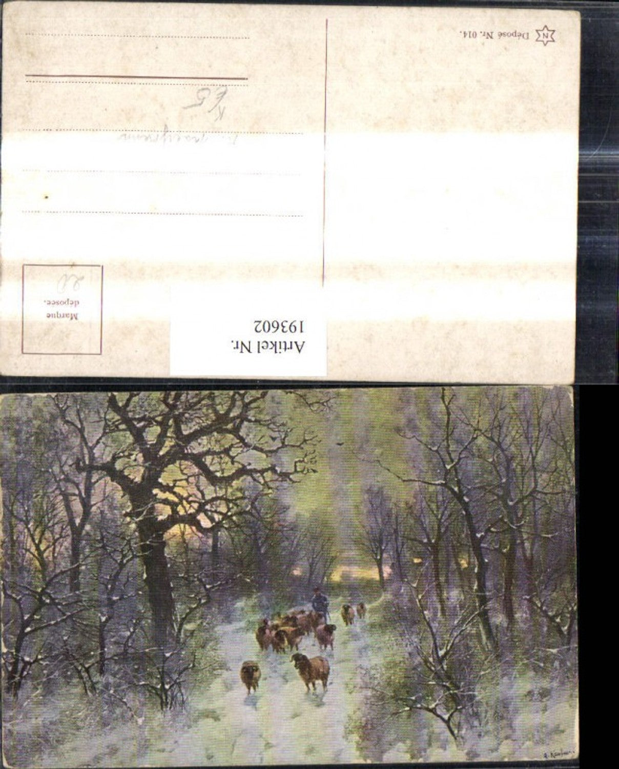 193602,Künstler Ak A. Kaufmann Schafe Schafhirte i. Winterwald Winterlandschaft