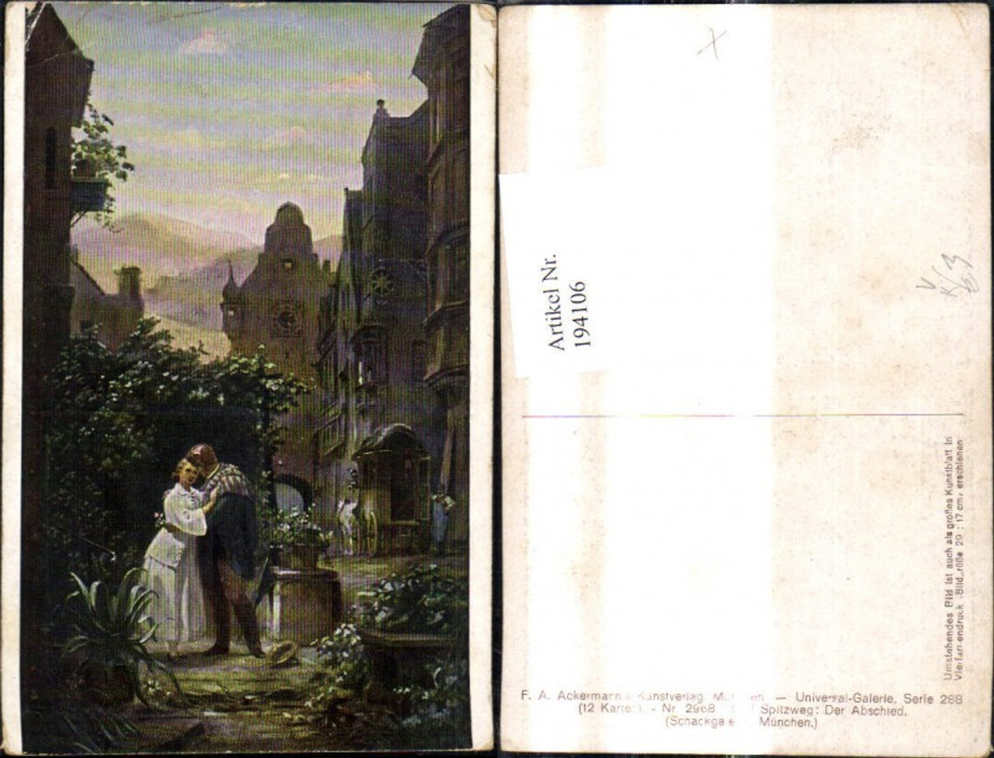 194106,Künstler Ak Carl Spitzweg Der Abschied Frau Soldat Umarmung pub F. A. Ackermann 288/2968
