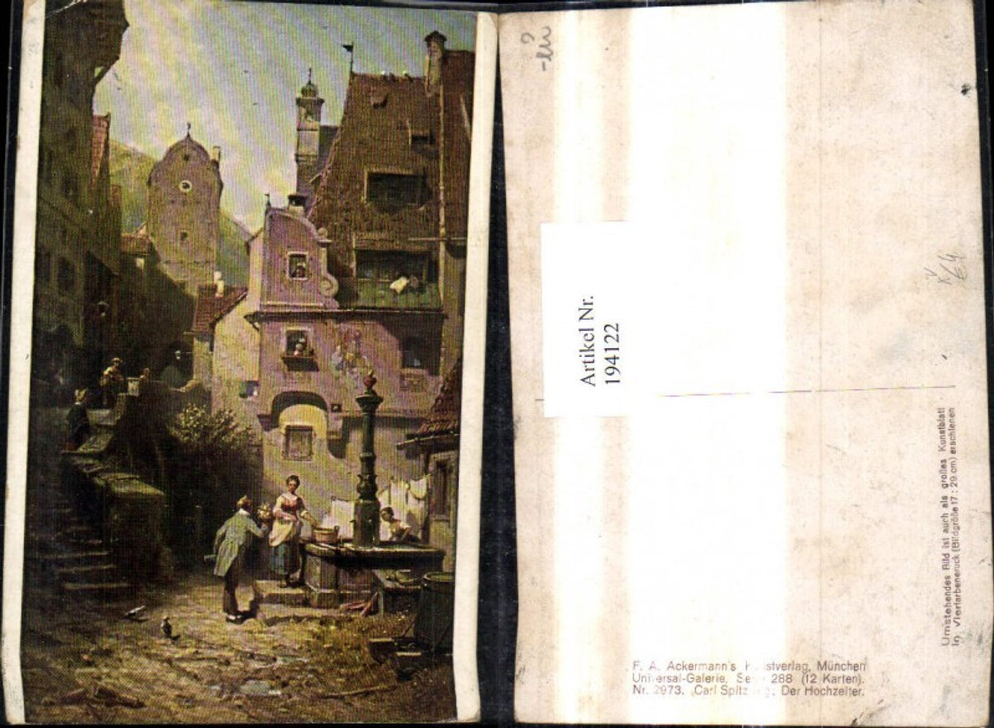 194122,Künstler Ak Carl Spitzweg Der Hochzeiter Mann Blumenstrauß Frau Brunnen pub F. A. Ackermann 288/2973
