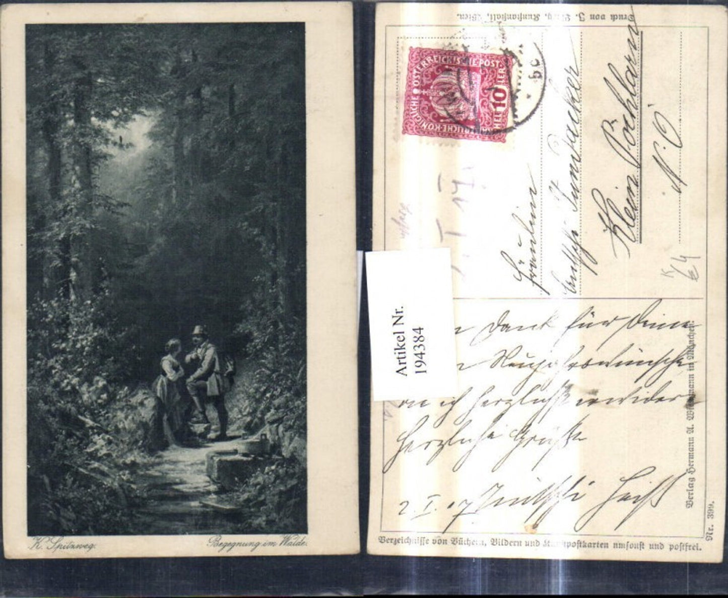194384,Künstler Ak Karl Carl Spitzweg Begegnung i. Walde Frau Jäger