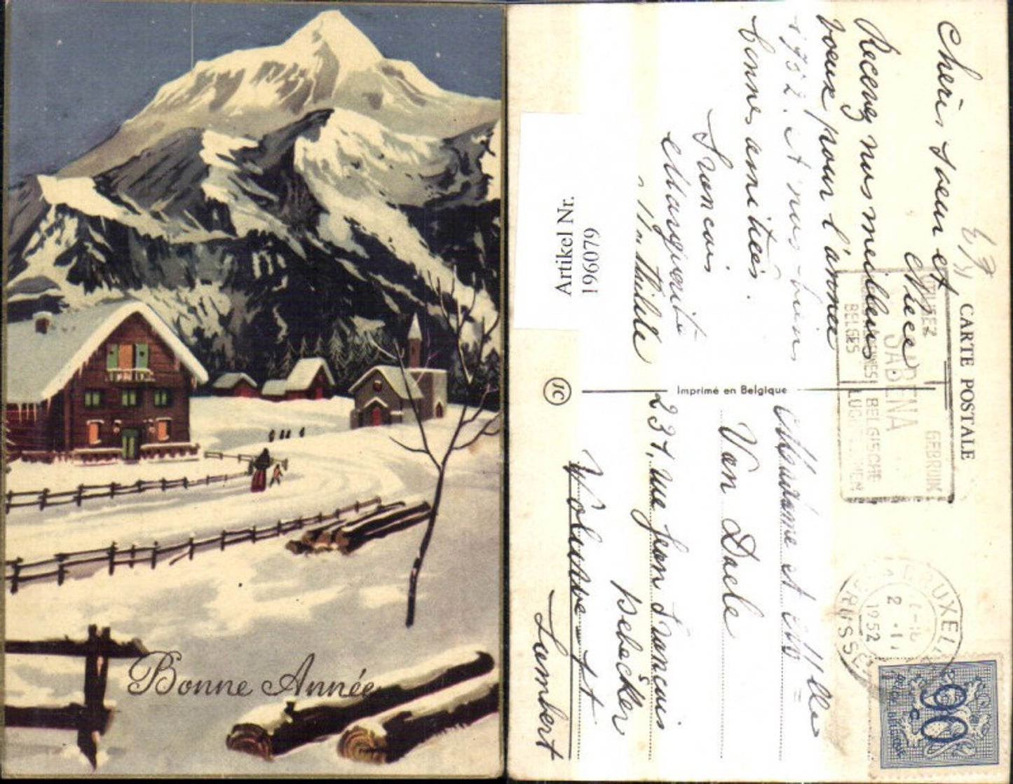 196079,Künstler Ak Winterdorf Bergkulisse Landschaft Bonne Annee