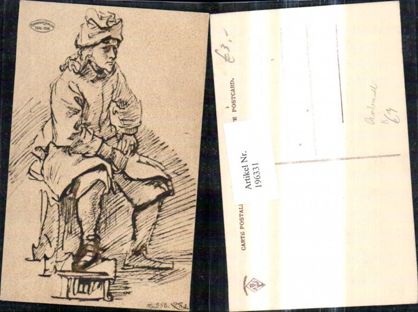 196331, Artist Ak Rembrandt Man Hat Portrait