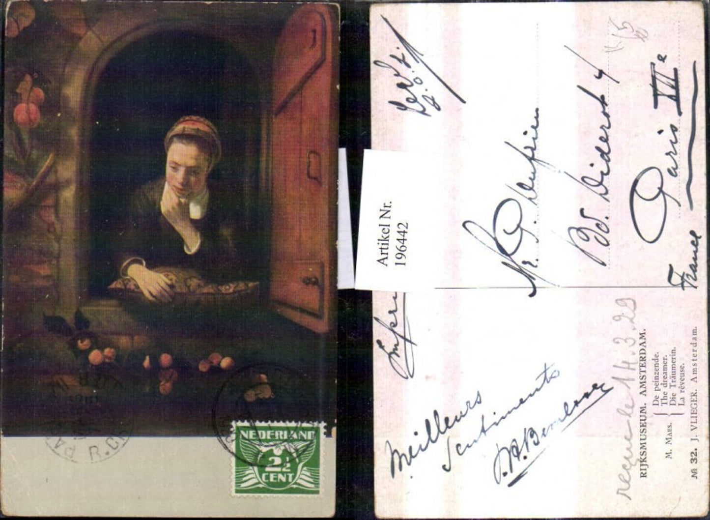 196442,Künstler Ak M. Maes Die Träumerin Frau a. Fenster