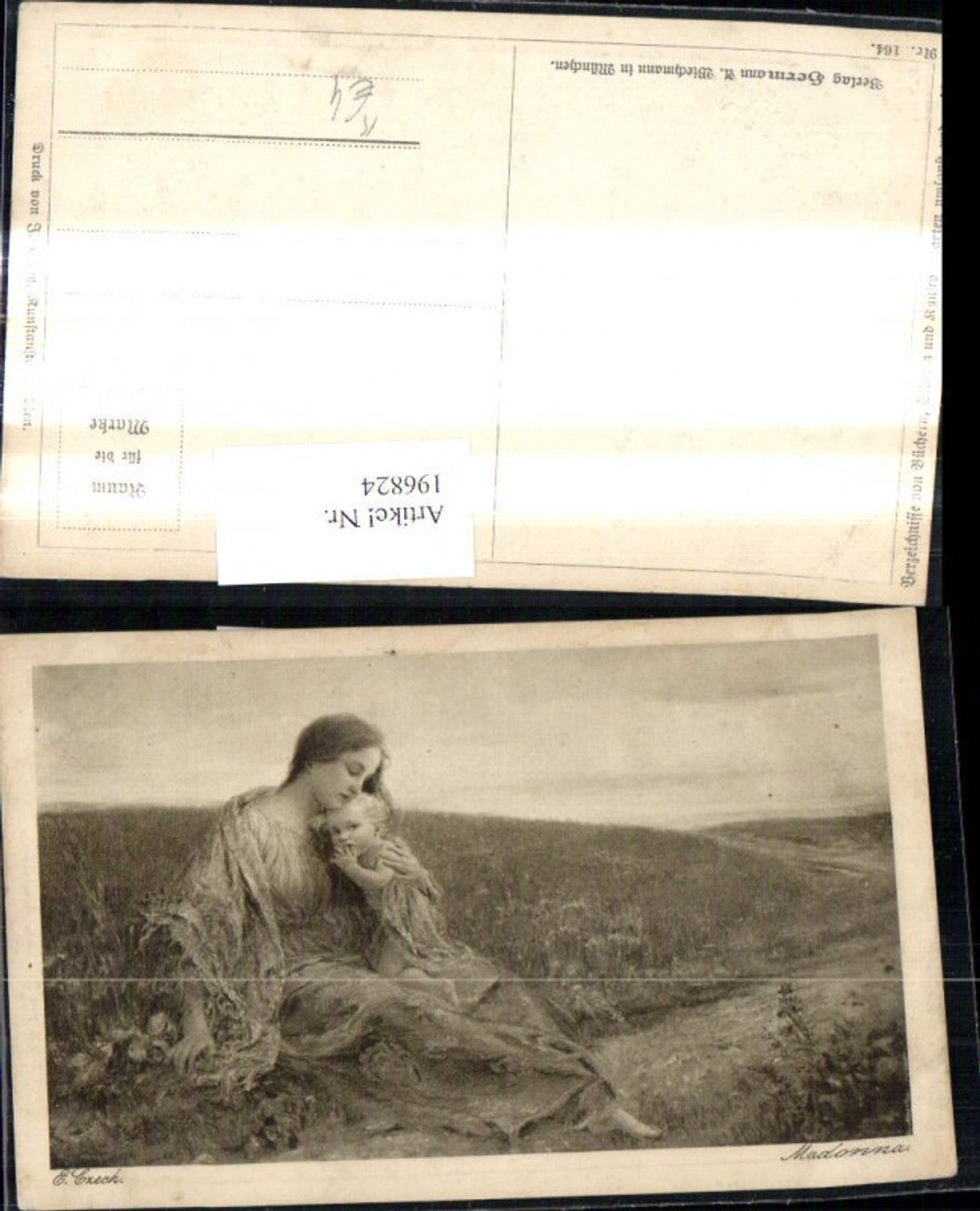 196824,Künstler Ak E. Czech Madonna Frau m. Kind Weg Landschaft