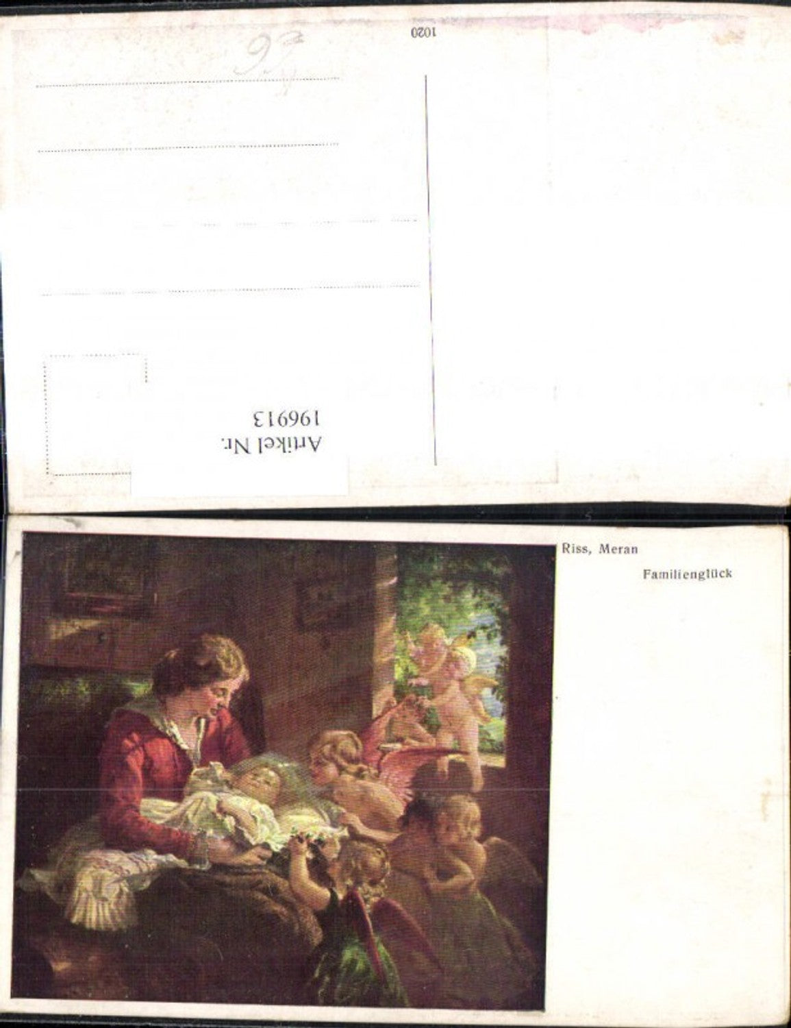 196913,Künstler Ak Riss Meran Familienglück Frau m. Baby Kleinkind Engel Engeln