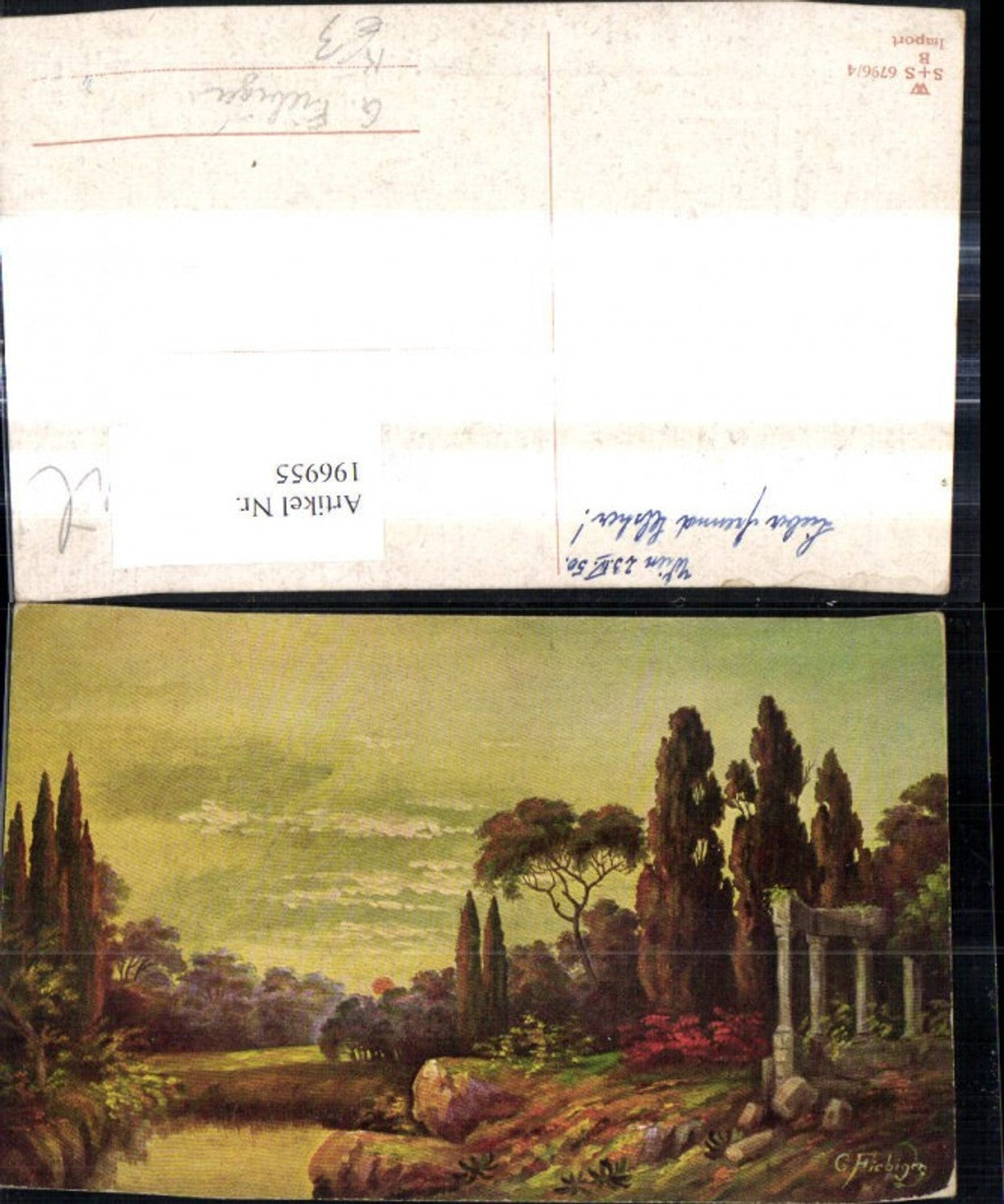 196955,Künstler Ak G. Fiebiger Ruine Tempel Landschaft