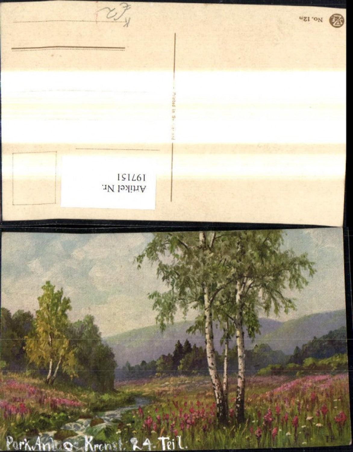 197151,Künstler Ak Birken Bäume Blumenwiese Landschaft