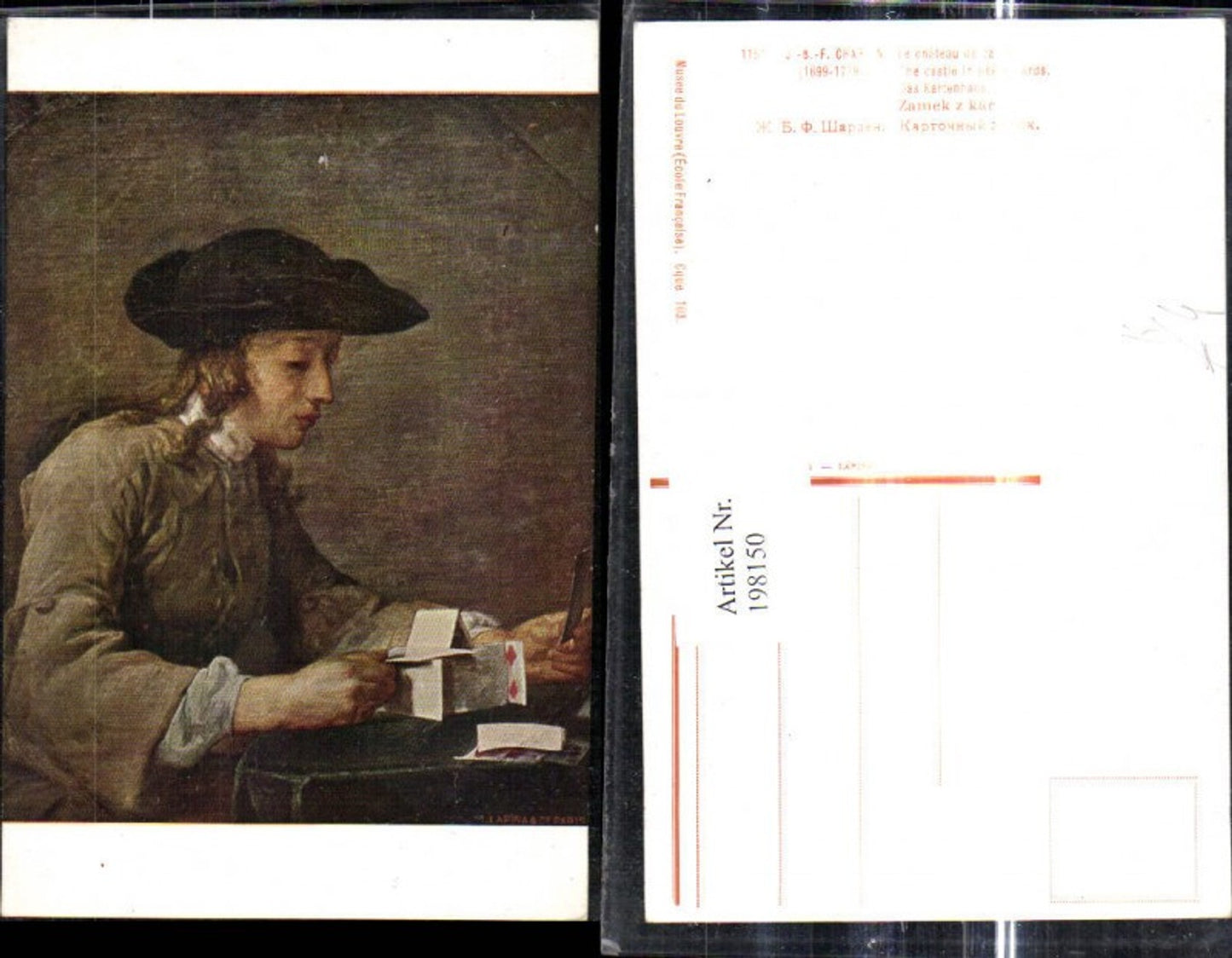 198150,Künstler Ak J. B. F. Chardin The Chastle in pasteboards Mann baut Kartenhaus Spielkarten