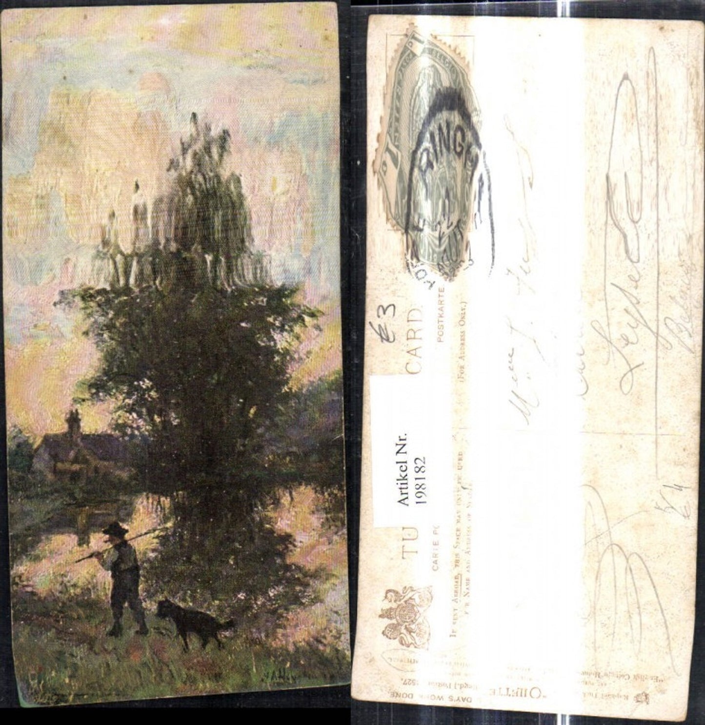 198182,Künstler Ak A. Heyermans Bauer m. Rechen Hund a. Heimweg Landschaft