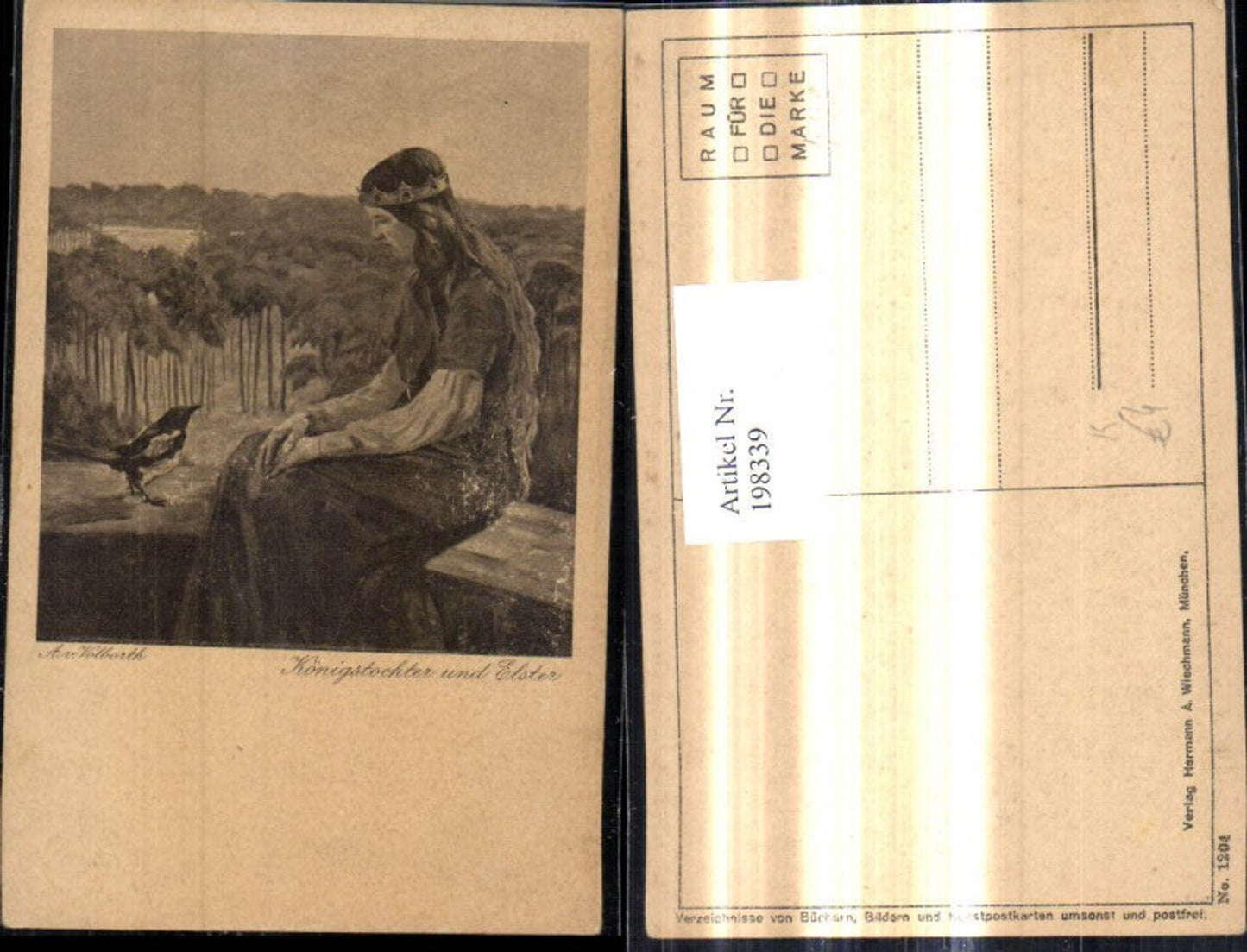 198339,Künstler Ak A. V. Volborth Königstochter u. Elster Frau Vogel Krone
