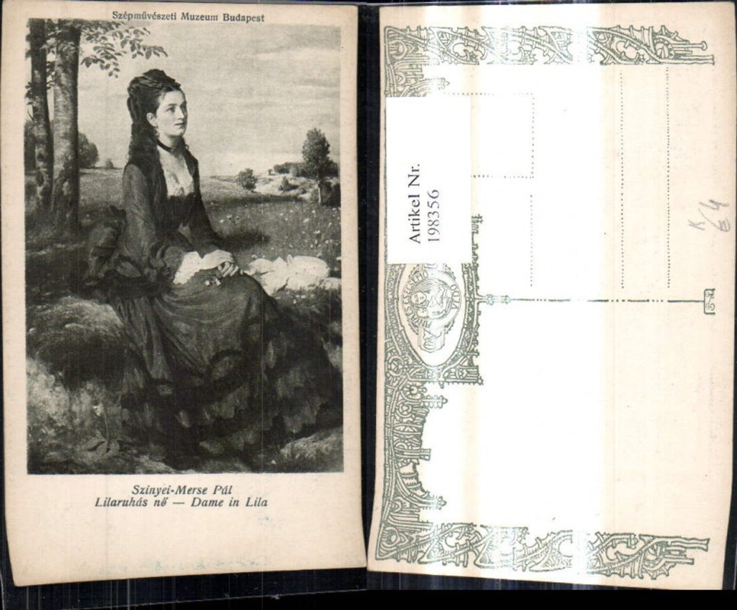 198356,Künstler Ak Szinyei Merse Pal Dame in Lila Frau Portrait b. Baum Birke