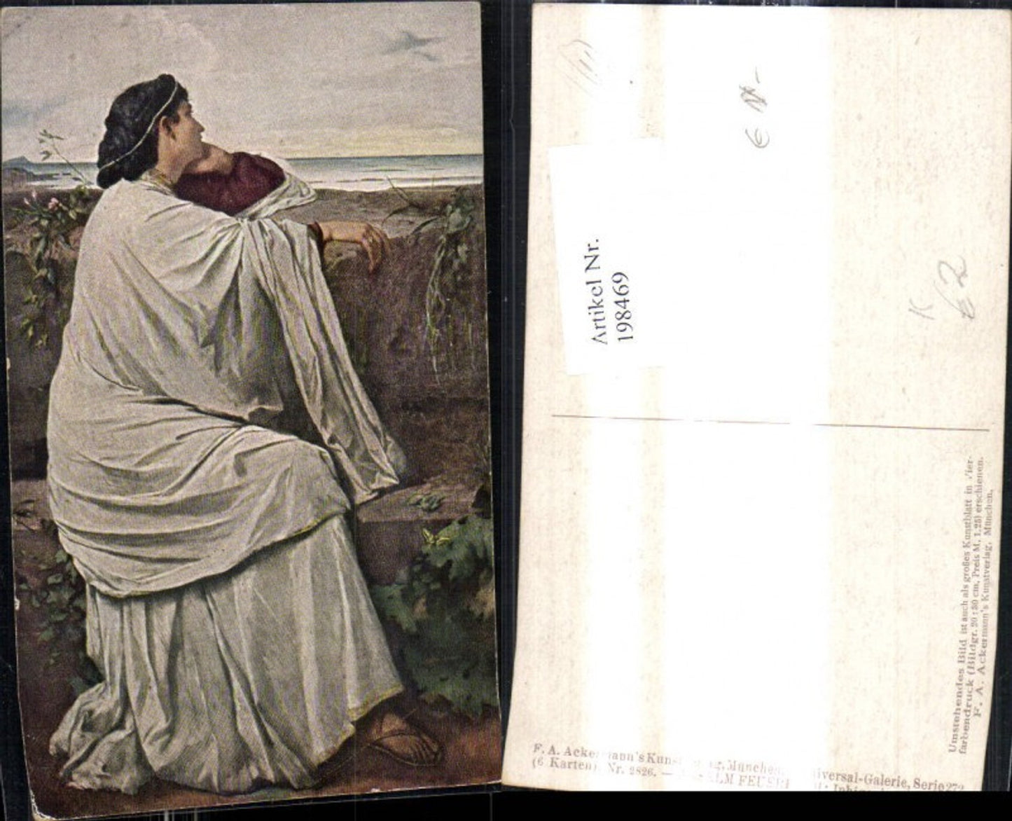 198469,Künstler Ak Anselm Feuerbach Iphigenie Frau schaut a. Meer pub F. A. Ackermann 272/2826