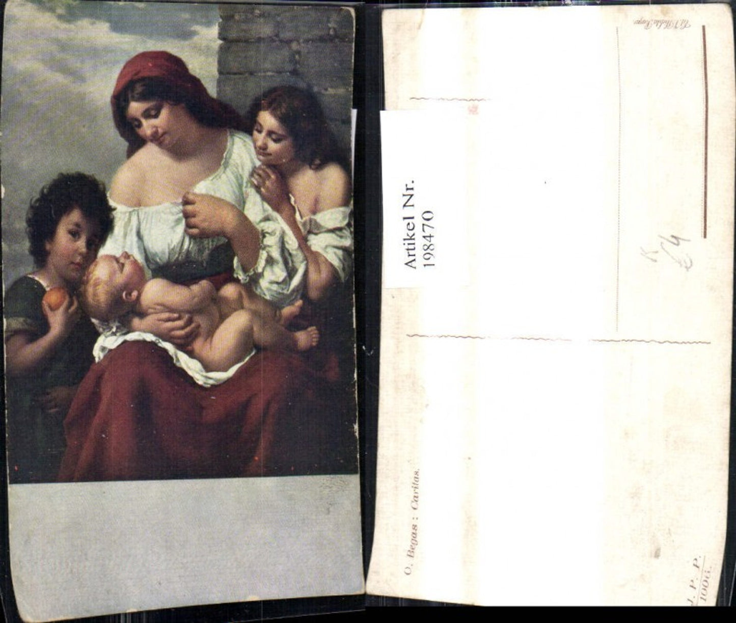 198470,Künstler Ak O. Begas Caritas Frau m. Kinder Apfel Baby