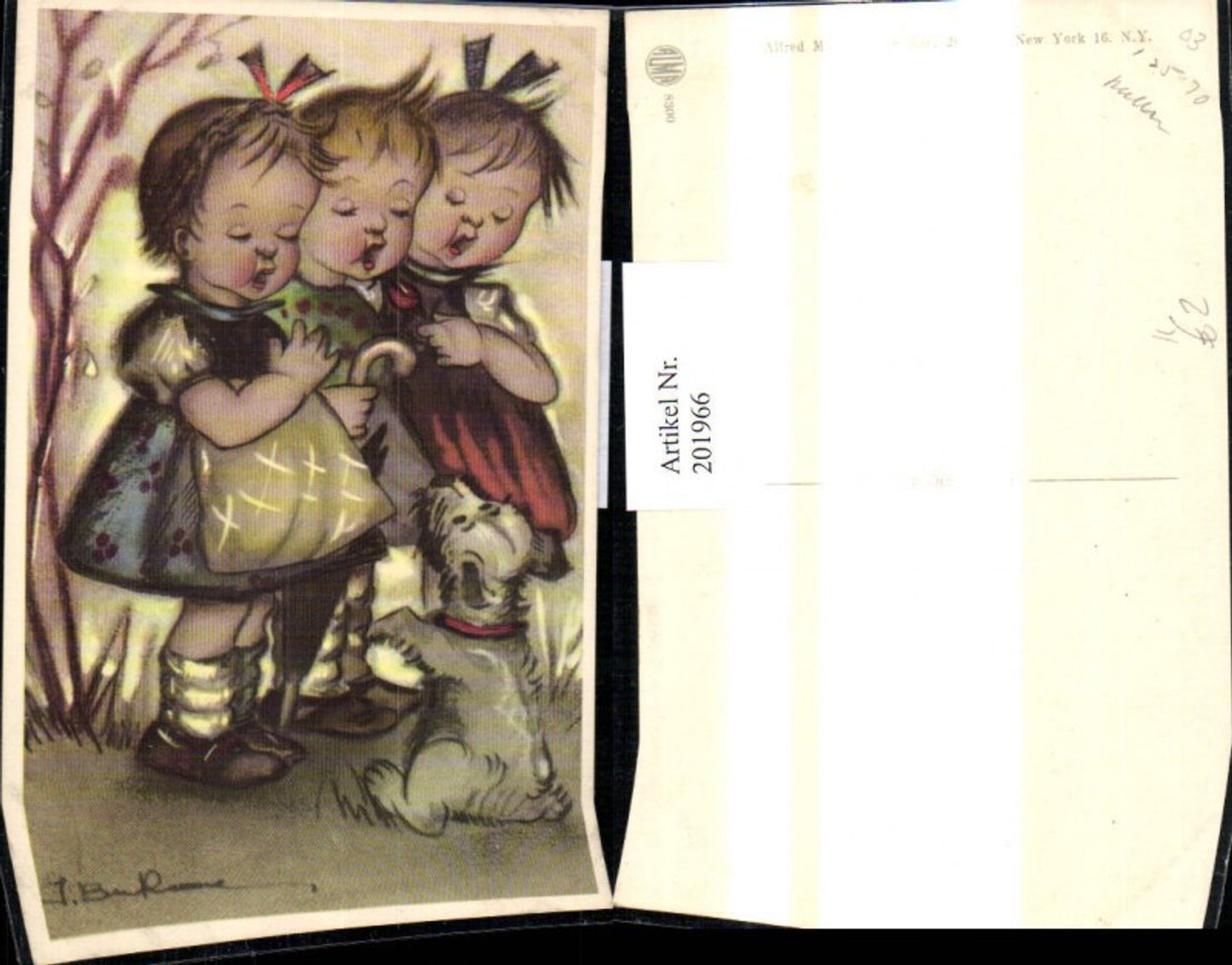 201966,Künstler Ak Kinder Mädchen Chor Singen Hund Musik