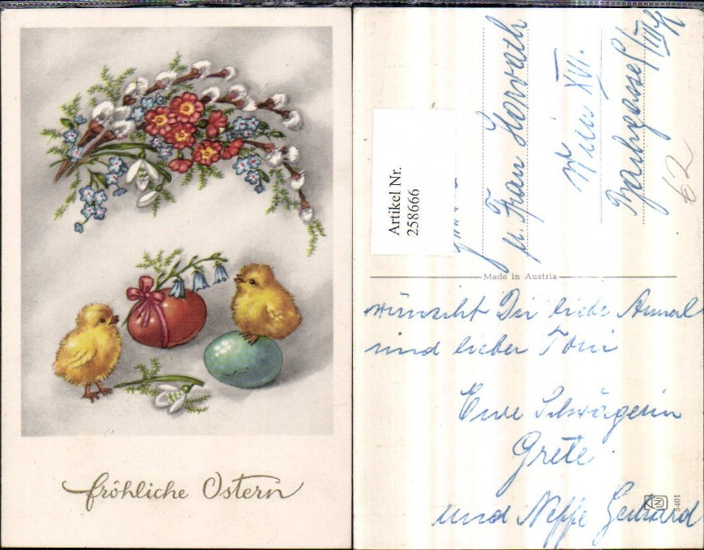 258666,Ostern Küken Ostereier Eier Blumenstrauß Vergissmeinnicht Glockenblumen Schneeglocke Palmkätzchen