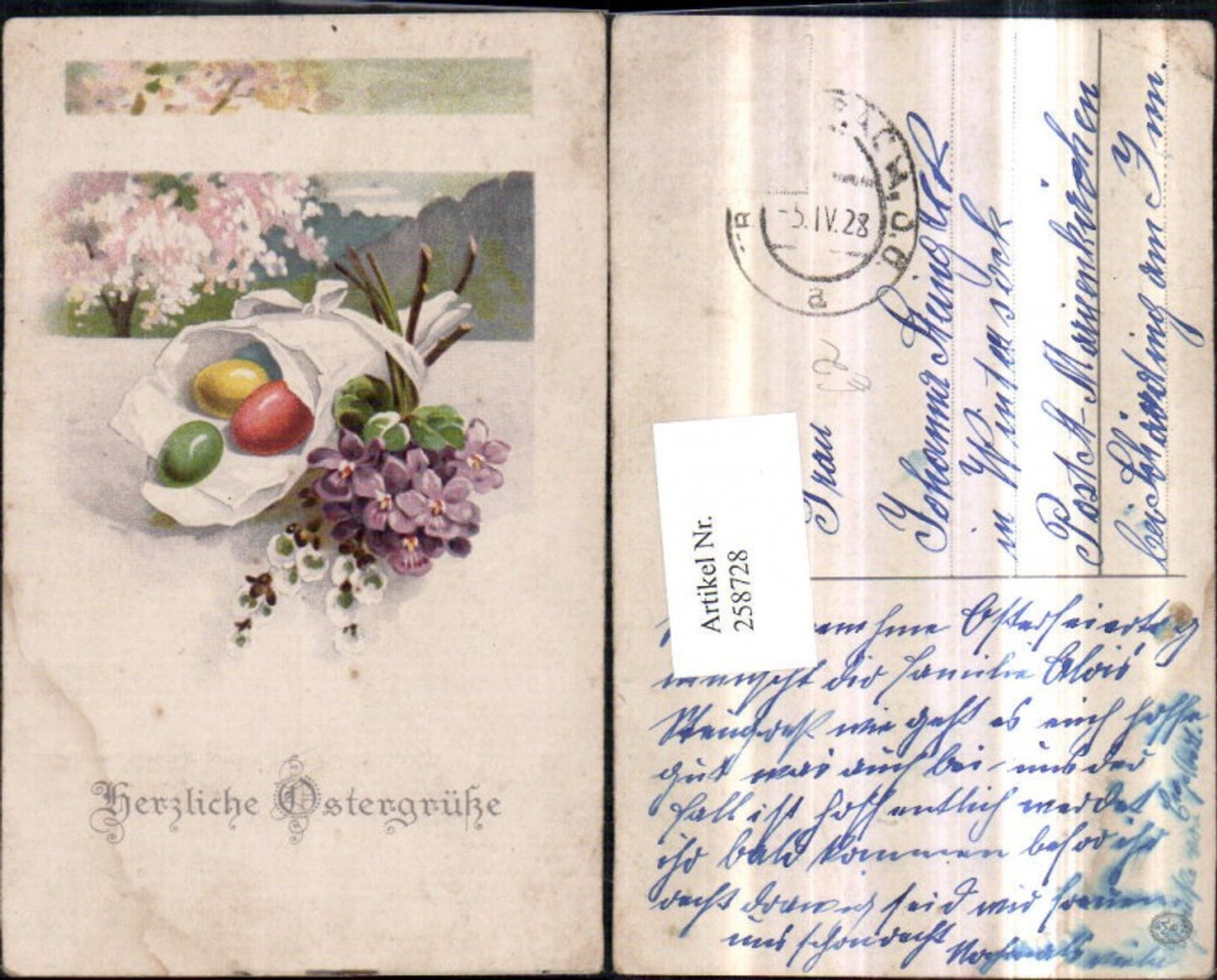 258728, Easter paper bag Easter eggs eggs violets pussy willows