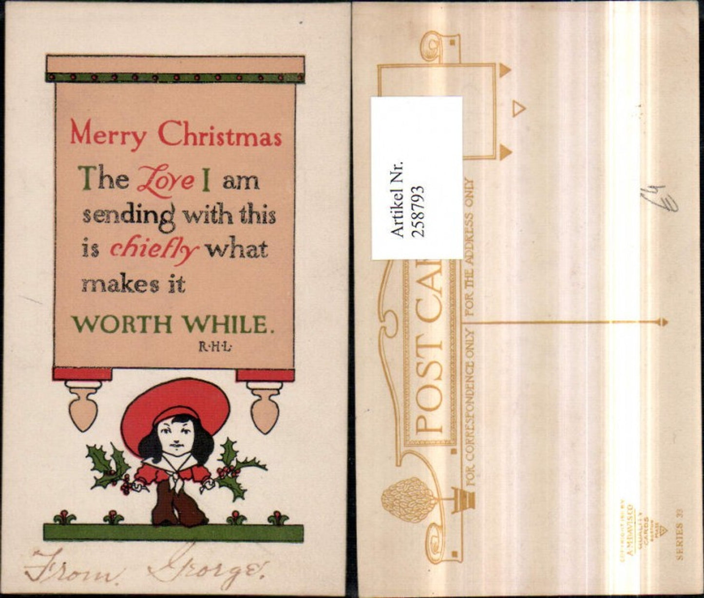 258793, Christmas boy with hat holly text saying