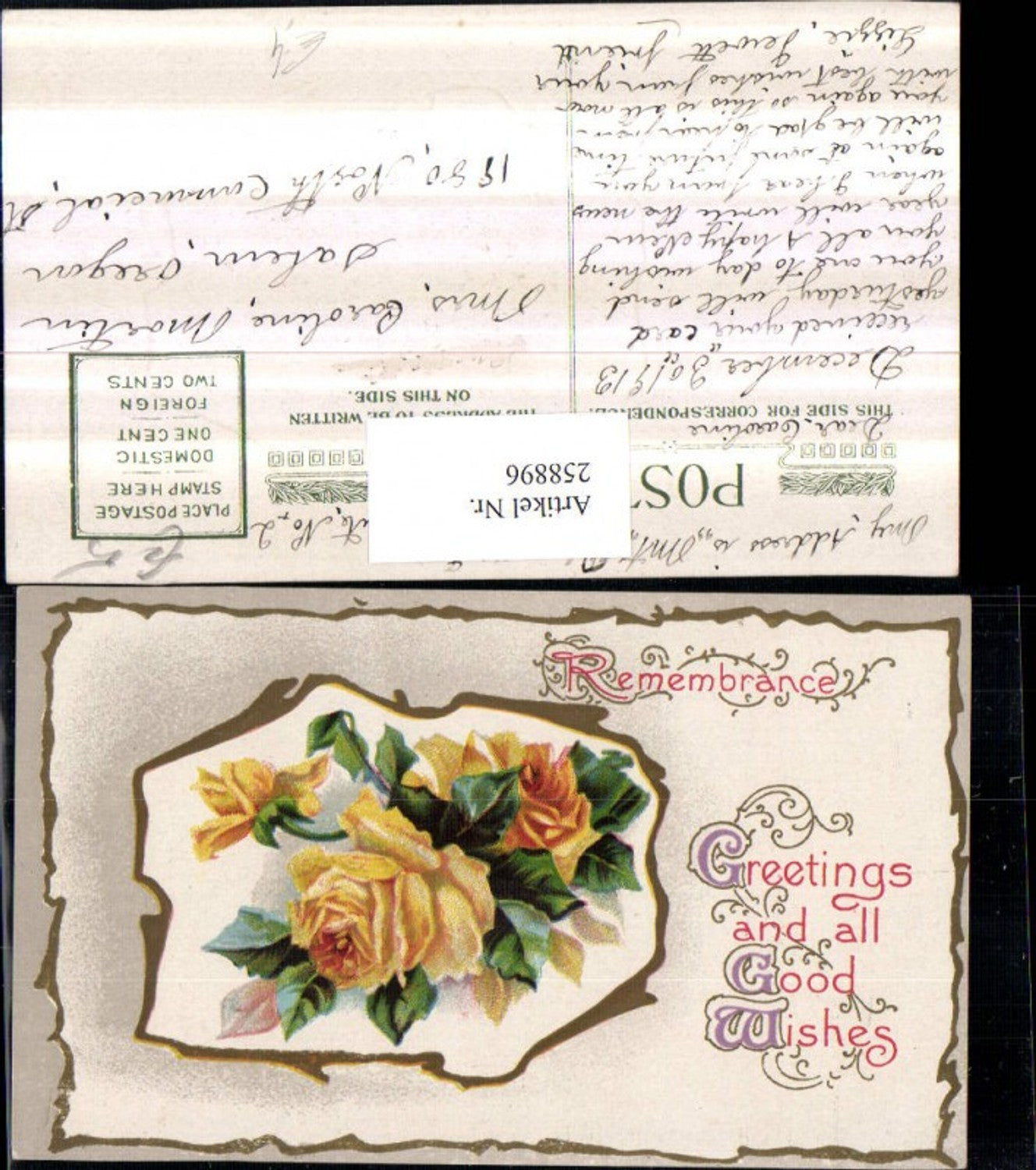 258896,Präge AK Greetings and Good Wishes gelbe Rosen Passepartout
