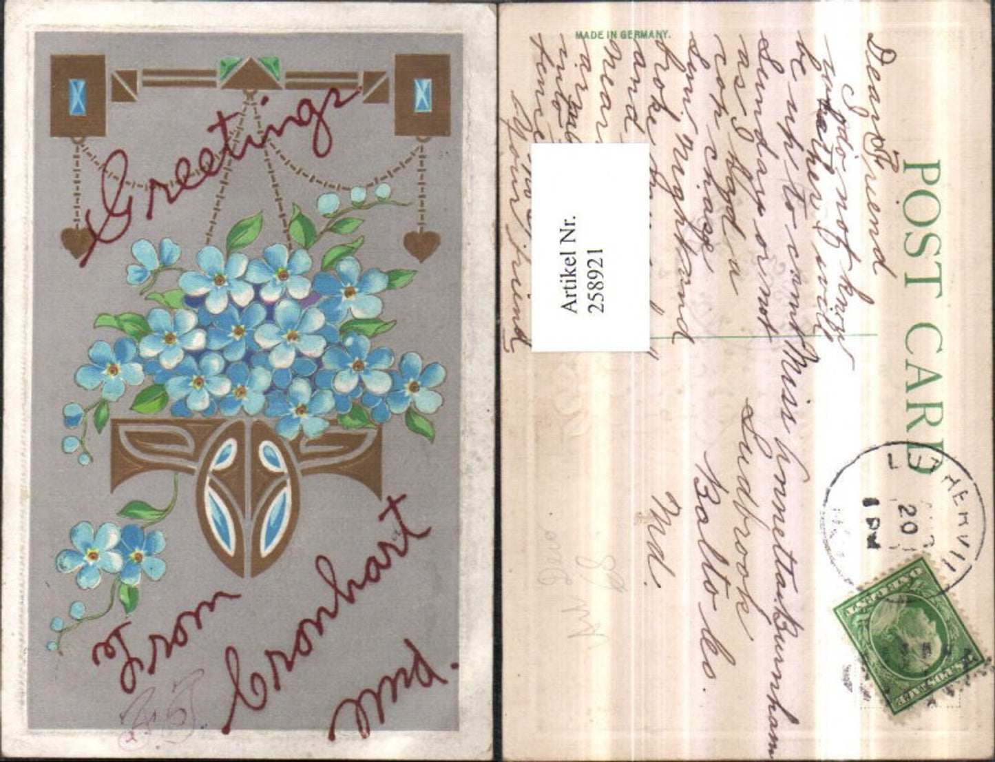 258921, embossed AK Art Deco flowers forget-me-not