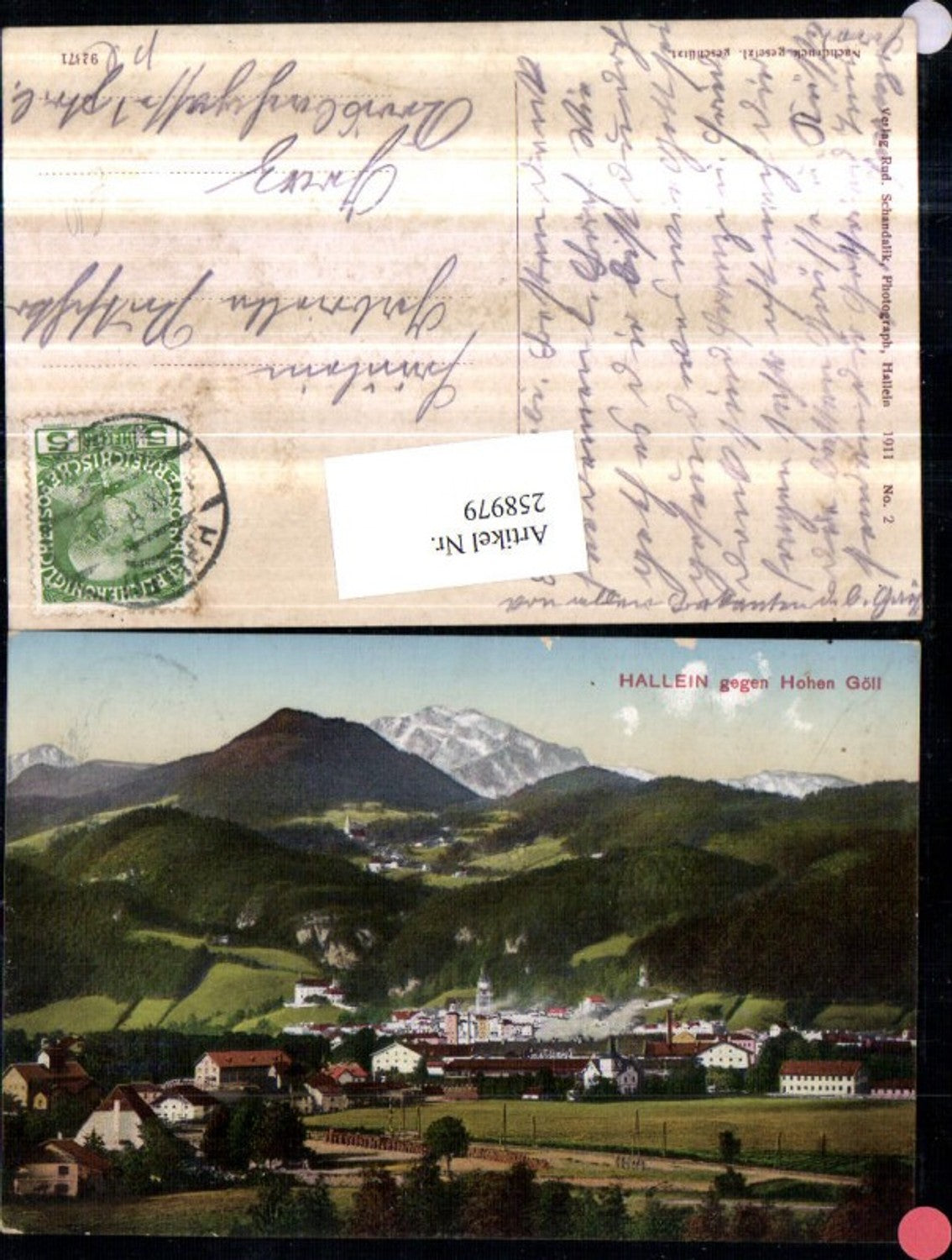 258979,Hallein Totale u. Bad Dürrnberg geg. Hohen Göll Bergkulisse