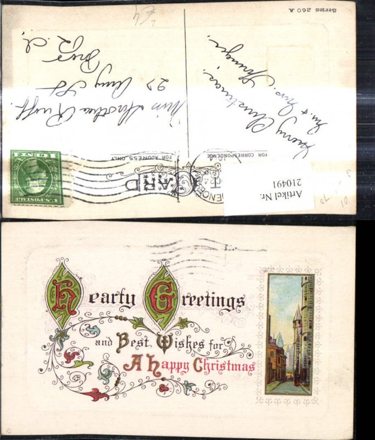 210491, Embossed Lithograph Christmas Street View Passepartout Text