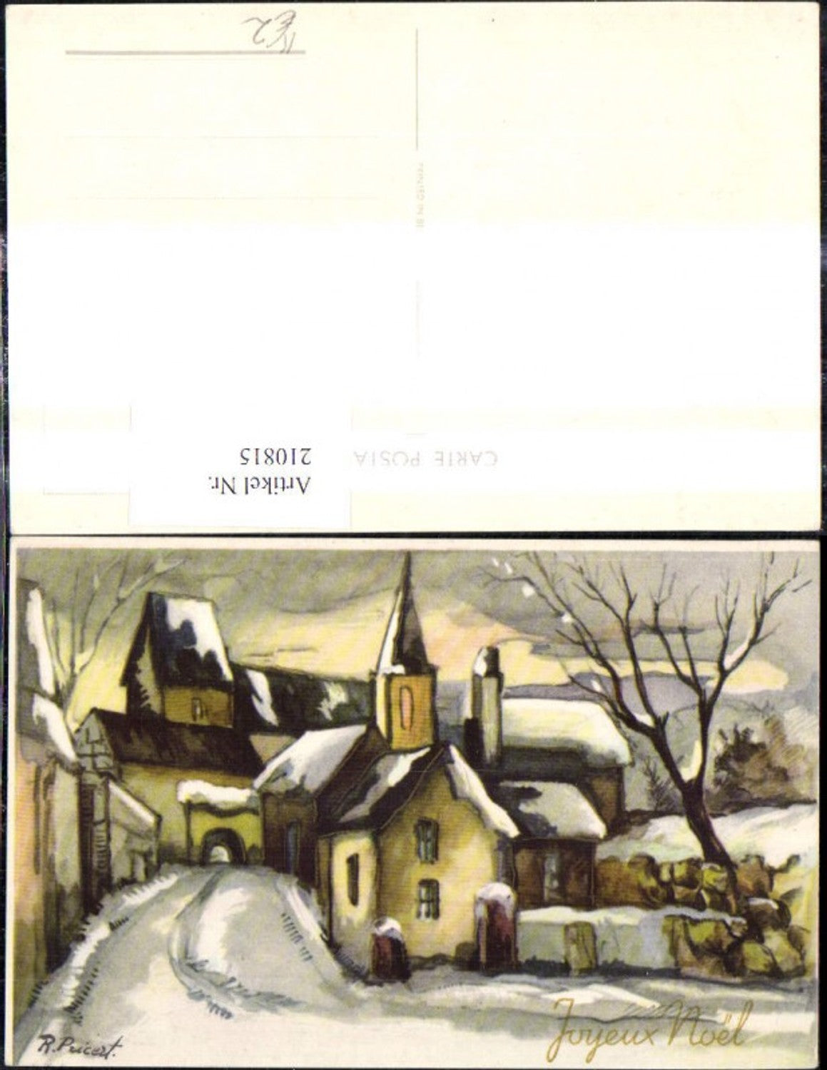 210815, Artist Ak R. Pricert Church Winter Village Christmas Gold Decoration