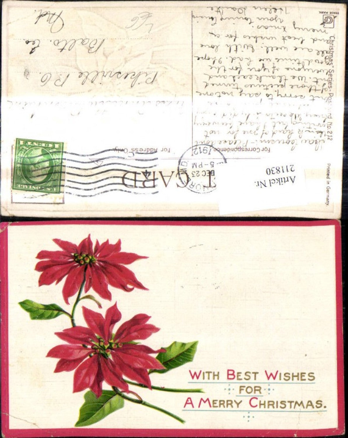 211830, Embosser Lithograph Christmas Poinsettia Flowers
