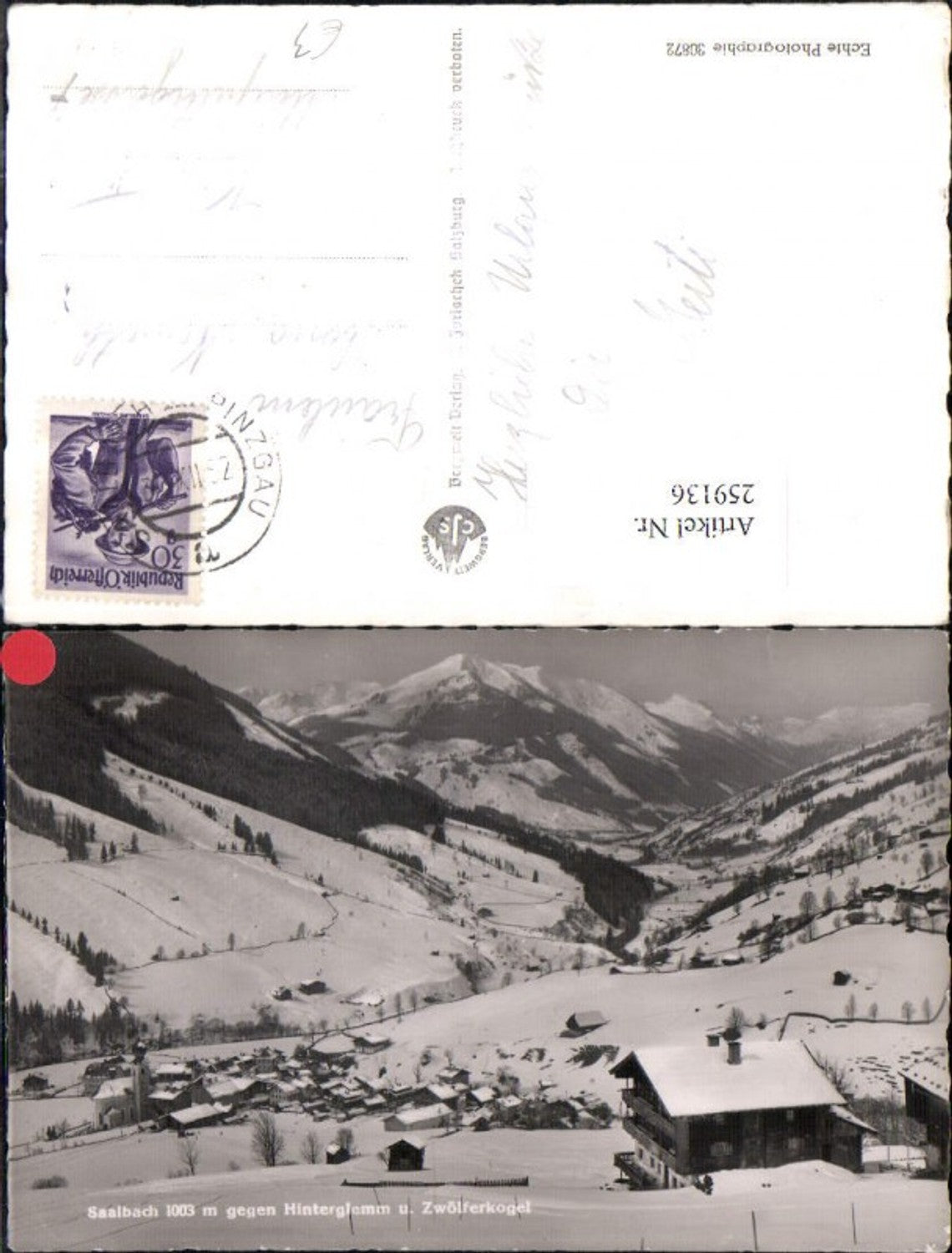 259136,Saalbach Totale geg. Hinterglemm u. Zwölferkogel Bergkulisse Winterbild