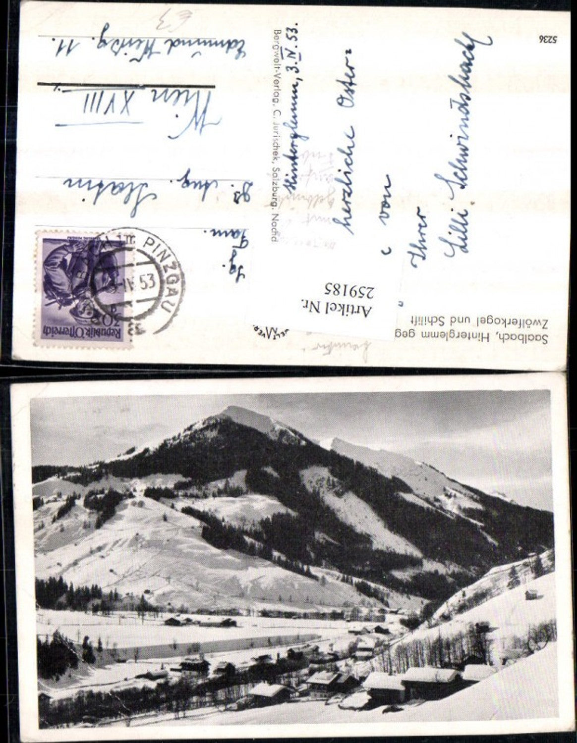 259185,Saalbach Hinterglemm geg. Zwölferkogel u. Skilift Bergkulisse Winterbild