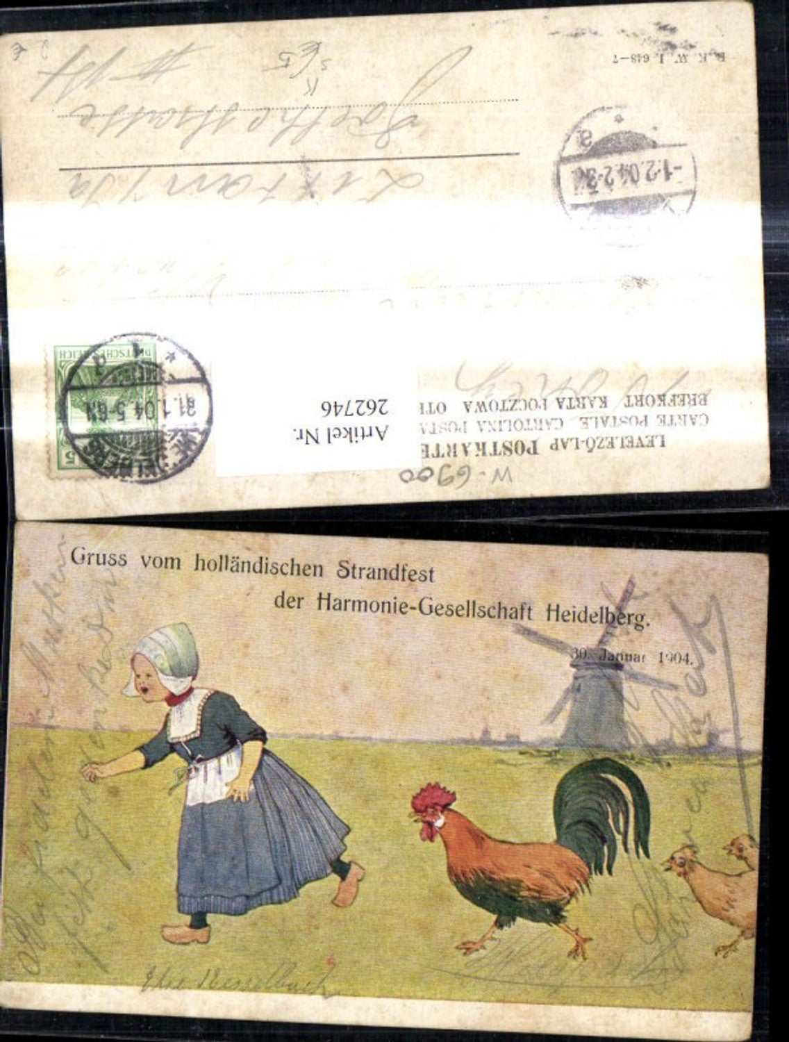 262746,Künstler Ak Kind Mädchen Typen Holland Hahn Hühner Windmühle Spruch Stempel Zittau