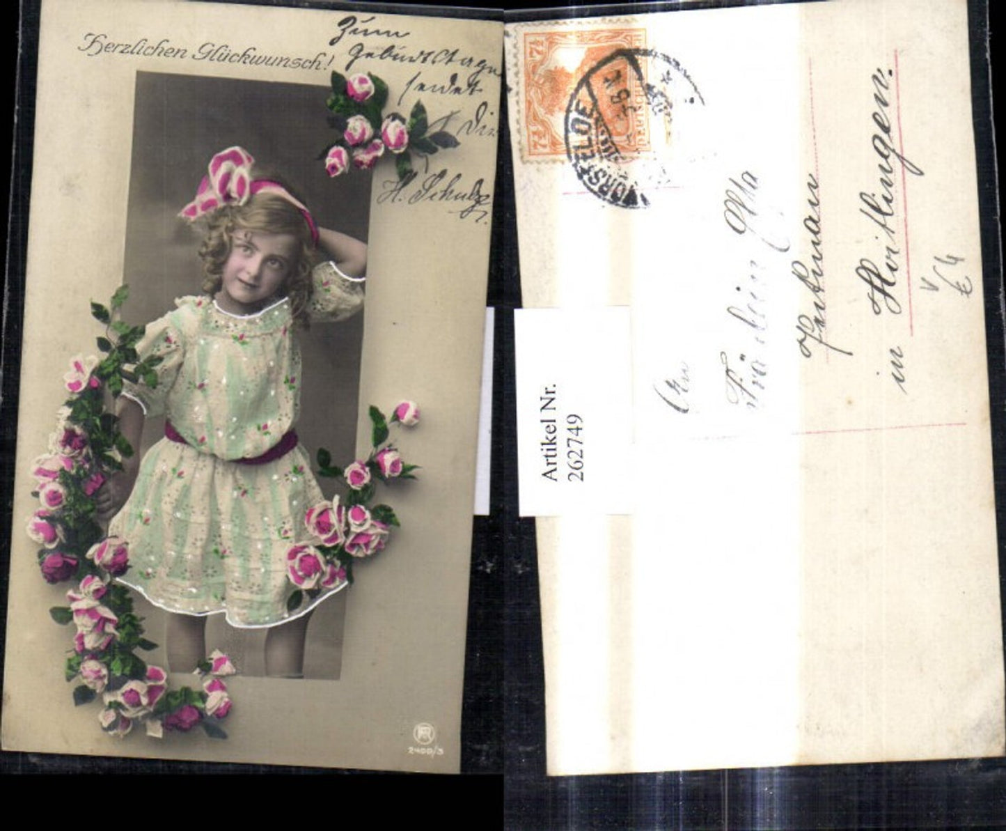 262749,Kind Mädchen Kleid Haarschleife Blumen Rosen Passepartout pub RPH 2499/3