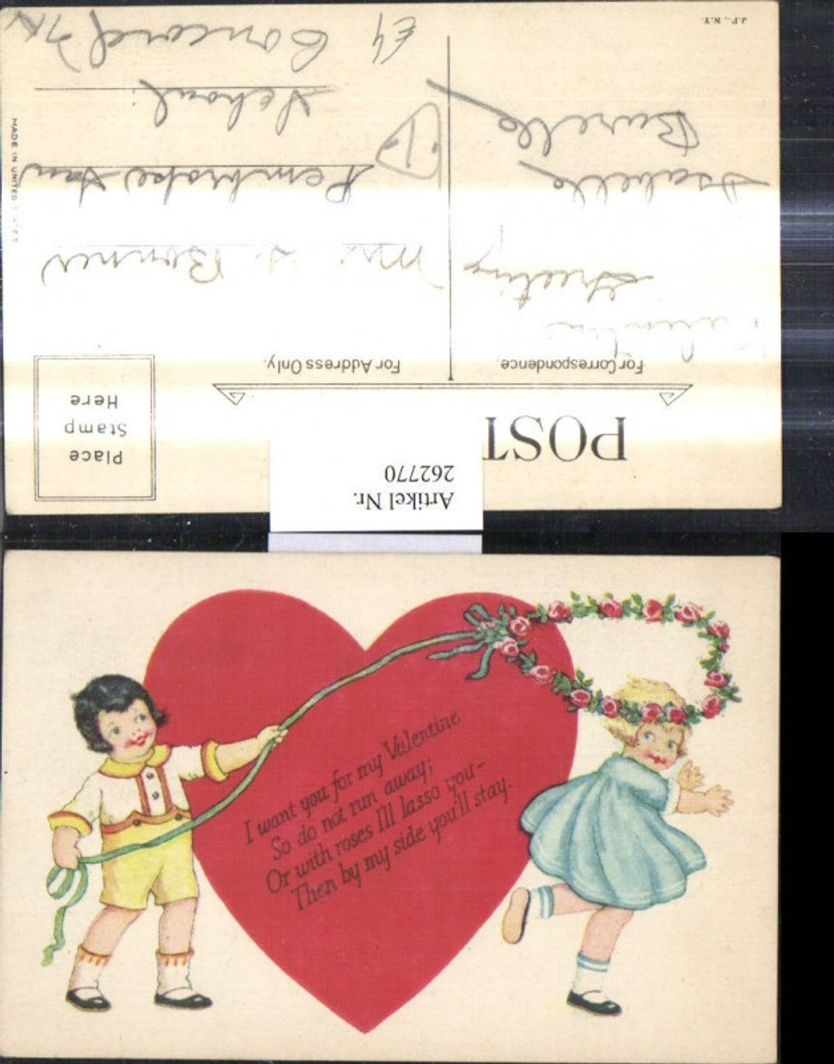 262770,Künstler Ak Liebe Kinder Paar Liebespaar Herz Lasso a. Rosen Blumen Spruch