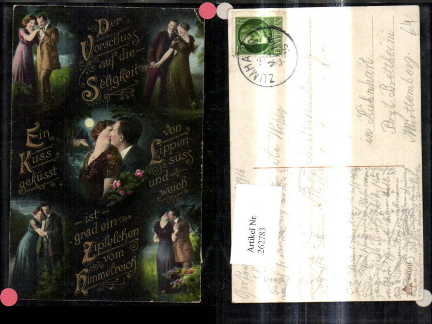 262783, Photo Ak Love Couple Lovers Various Scenes Kiss Hug Saying Gold Lettering