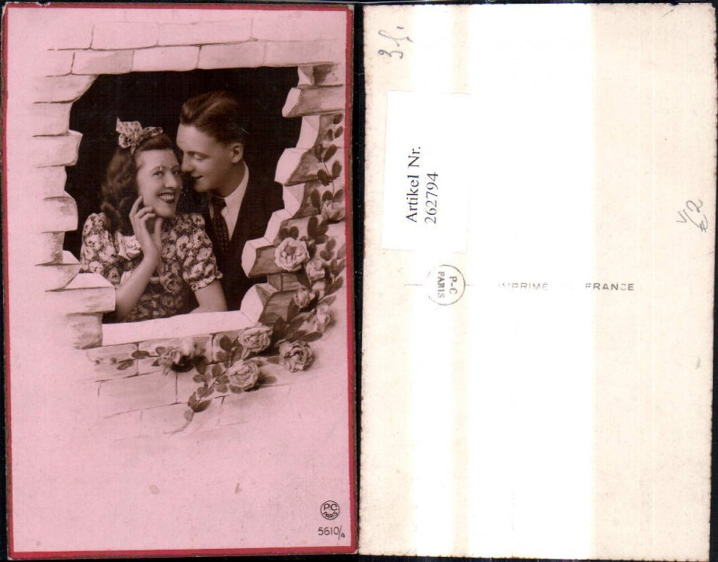 262794,Liebe Paar Liebespaar schaut d. Mauerloch Rosen pub P.C. Paris 5610/4