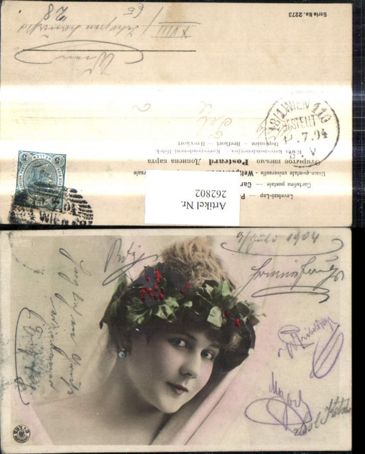 262802,Foto Ak Frau m. Kranz i. Haar Ohrringe