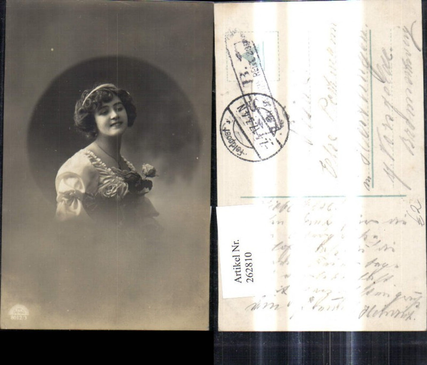 262810,Foto Ak Frau Haarband Rosen Portrait Passepartout
