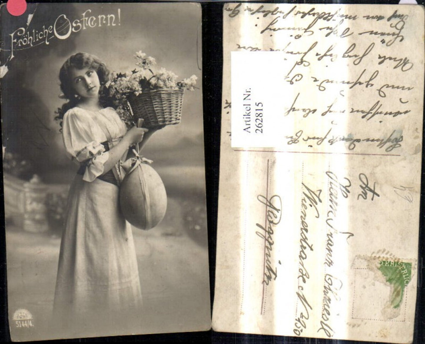 262815,Foto Ak Frau m. Korb Blumen Osterei Ei Ostern